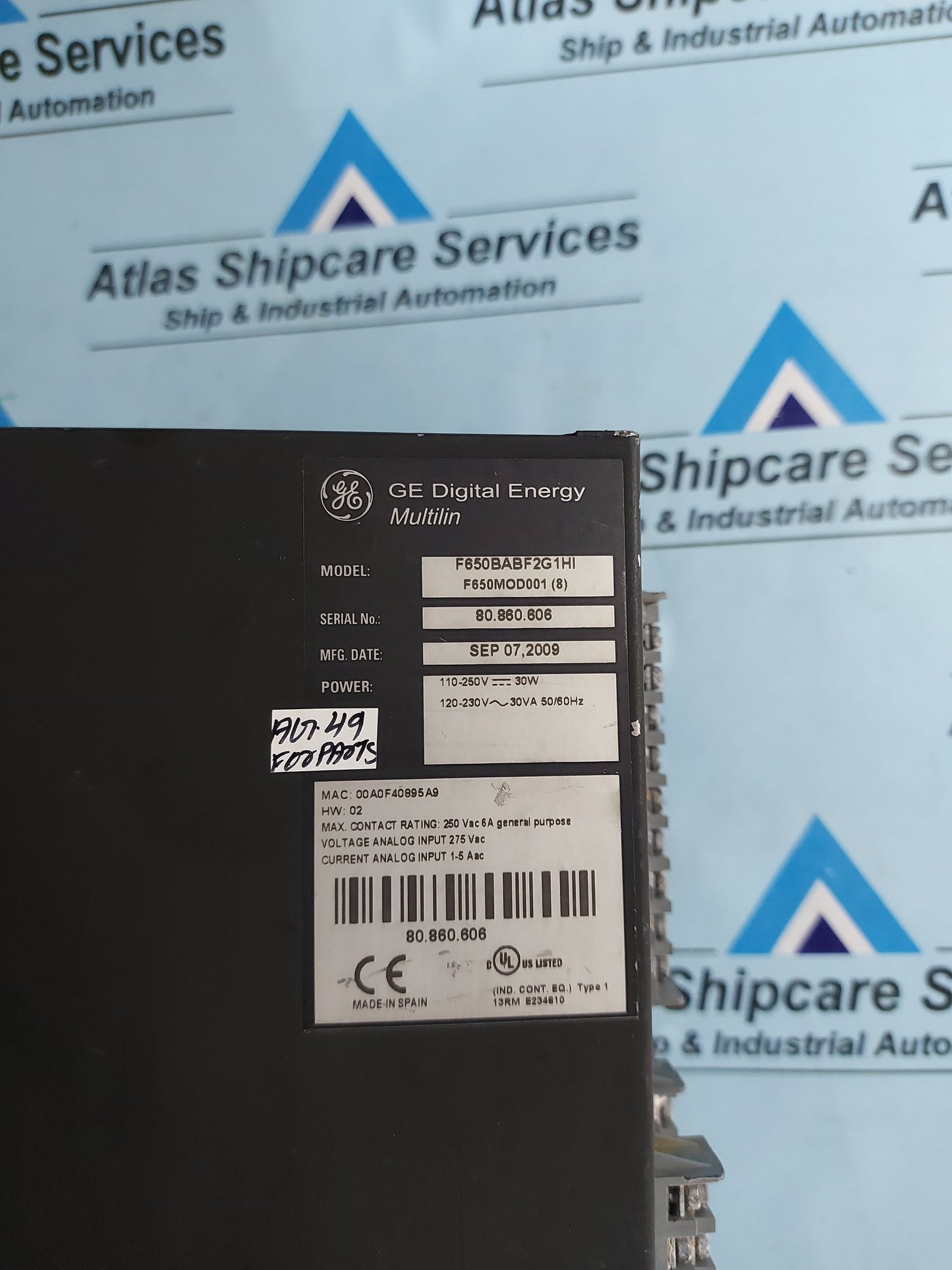 GE MULTILIN F650 DIGITAL BAY CONTROLLER F650BABF2G1HI AG49