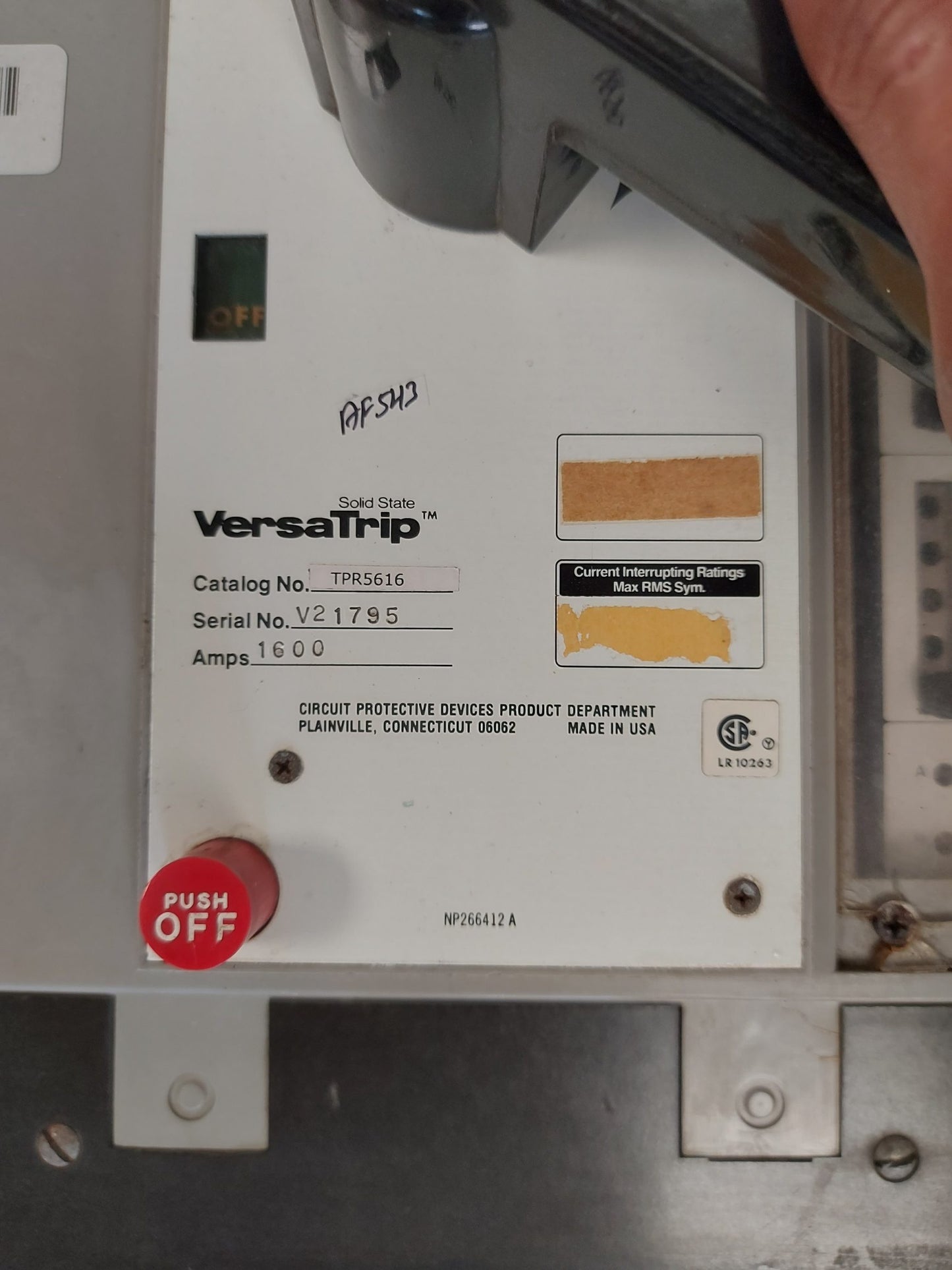 GENERAL ELECTRIC TPR5616 POWER BREAK CIRCUIT BREAKER 1600 AMP