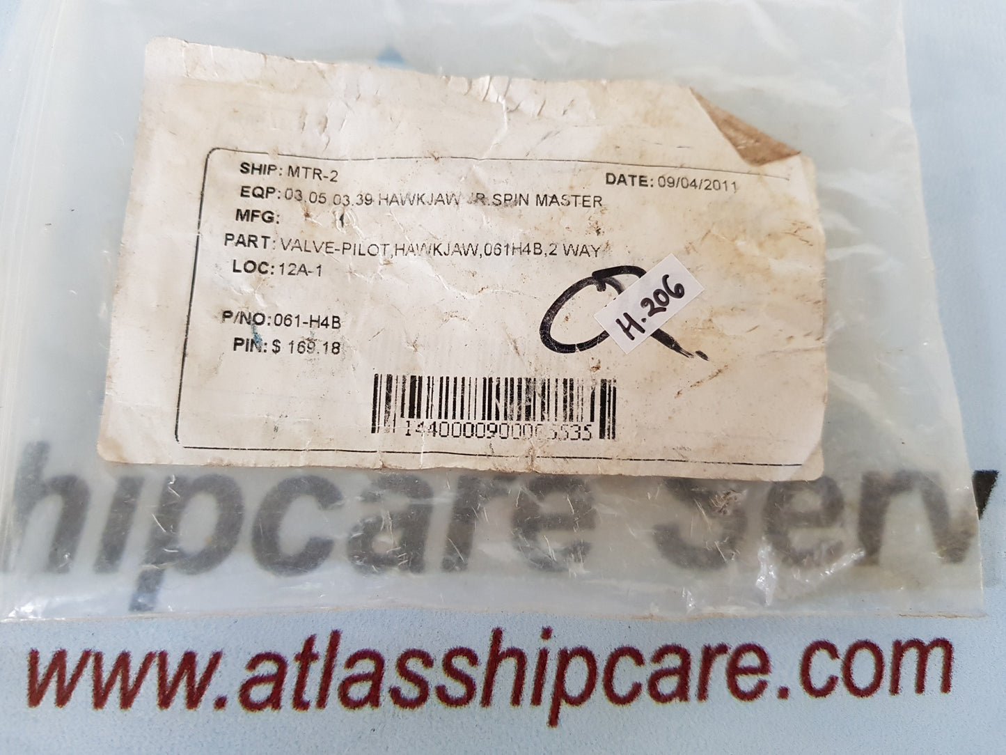 HAWKJAW 061-H4B-HWK 2 WAY PILOT VALVE H206