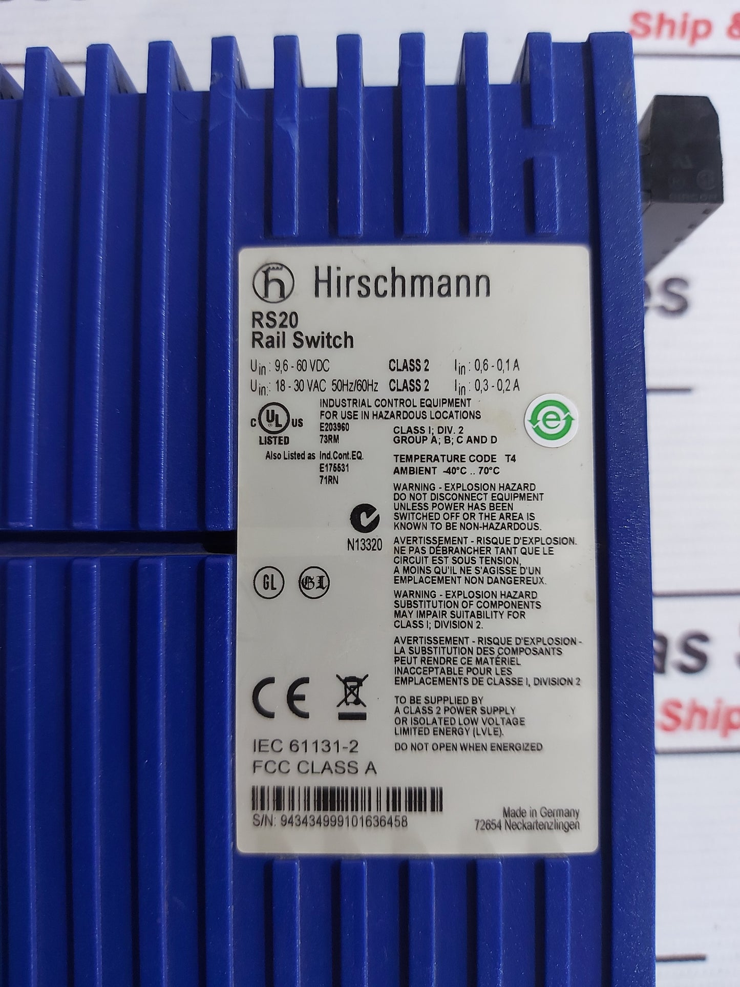 HIRSCHMANN RS20 RAIL SWITCH AG586