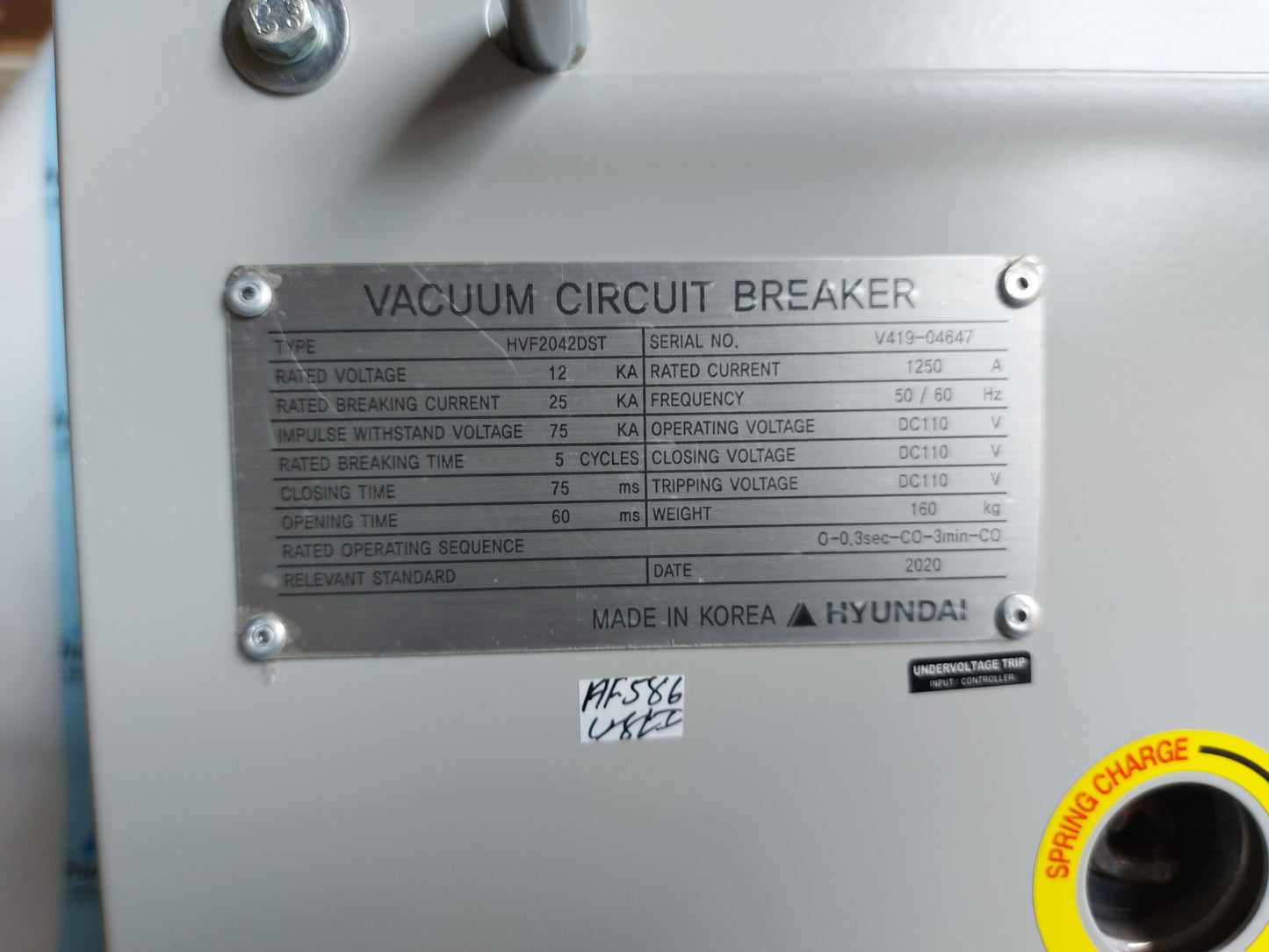 HYUNDAI HVF2042DST VACUUM CIRCUIT BREAKER 1250A