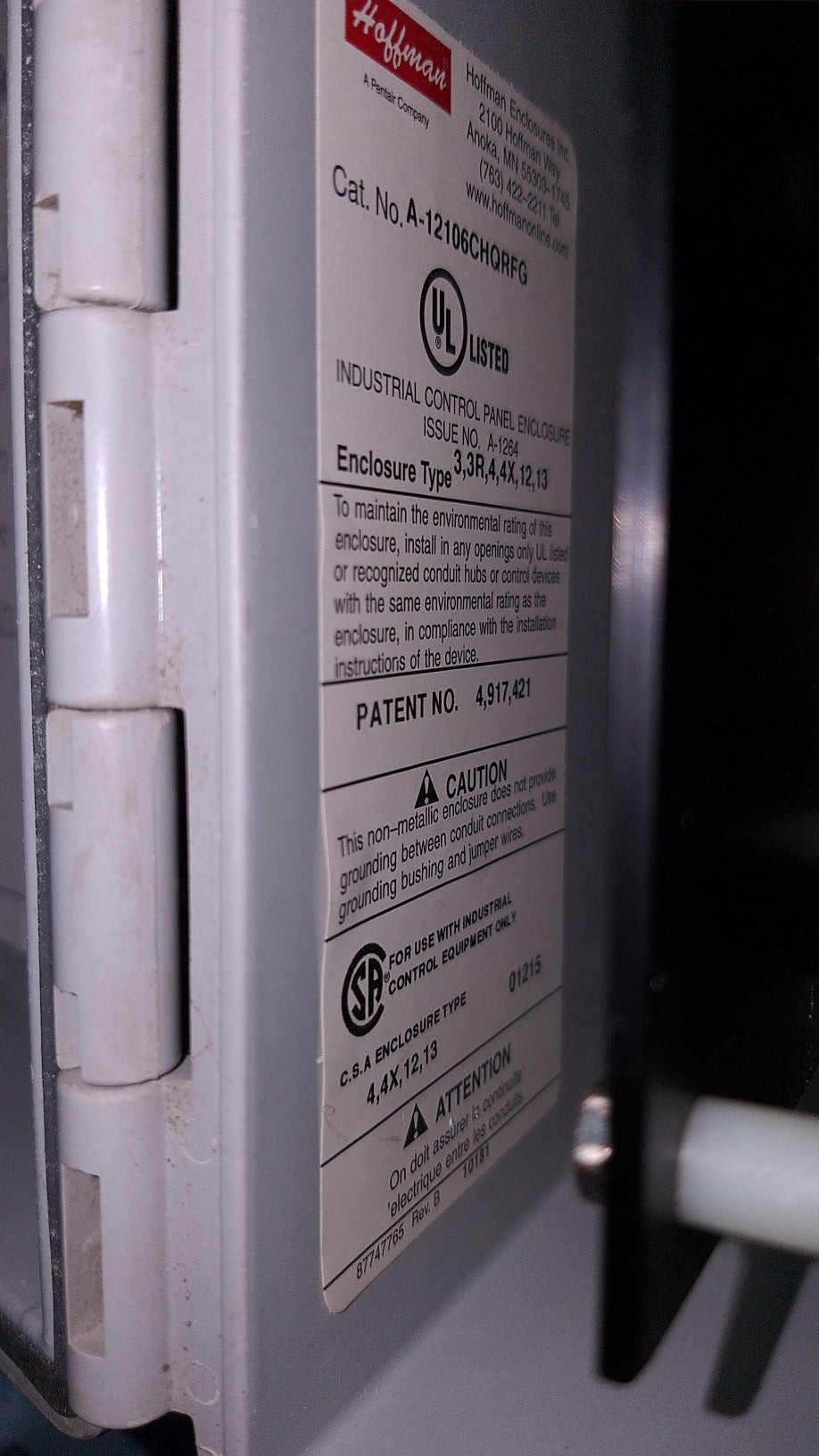 Hoffman A-12106CHQREG Enclosure W/Power Supply