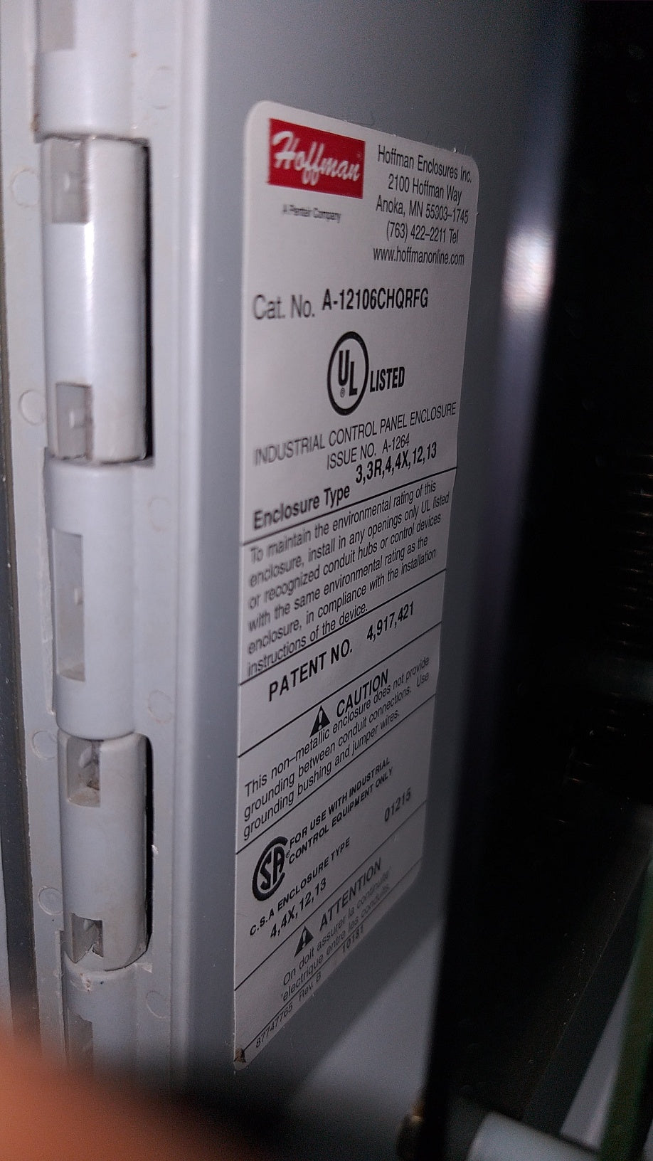 Hoffman A-12106CHQRFG Enclosure W/Power Supply