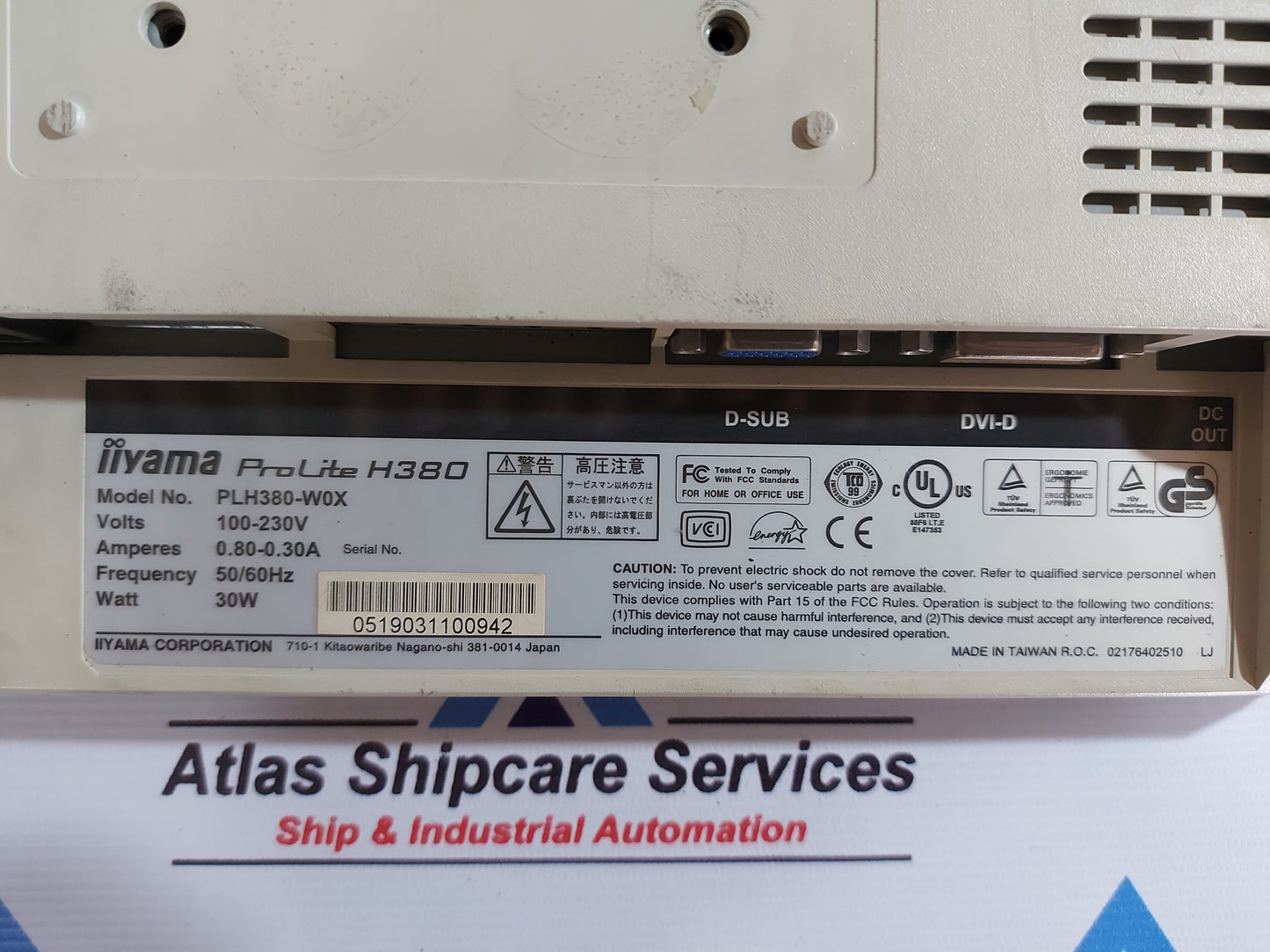 IIYAMA PLH380-W0X PROLITE H380 15" TOUCH TFT LCD SCREEN AG498