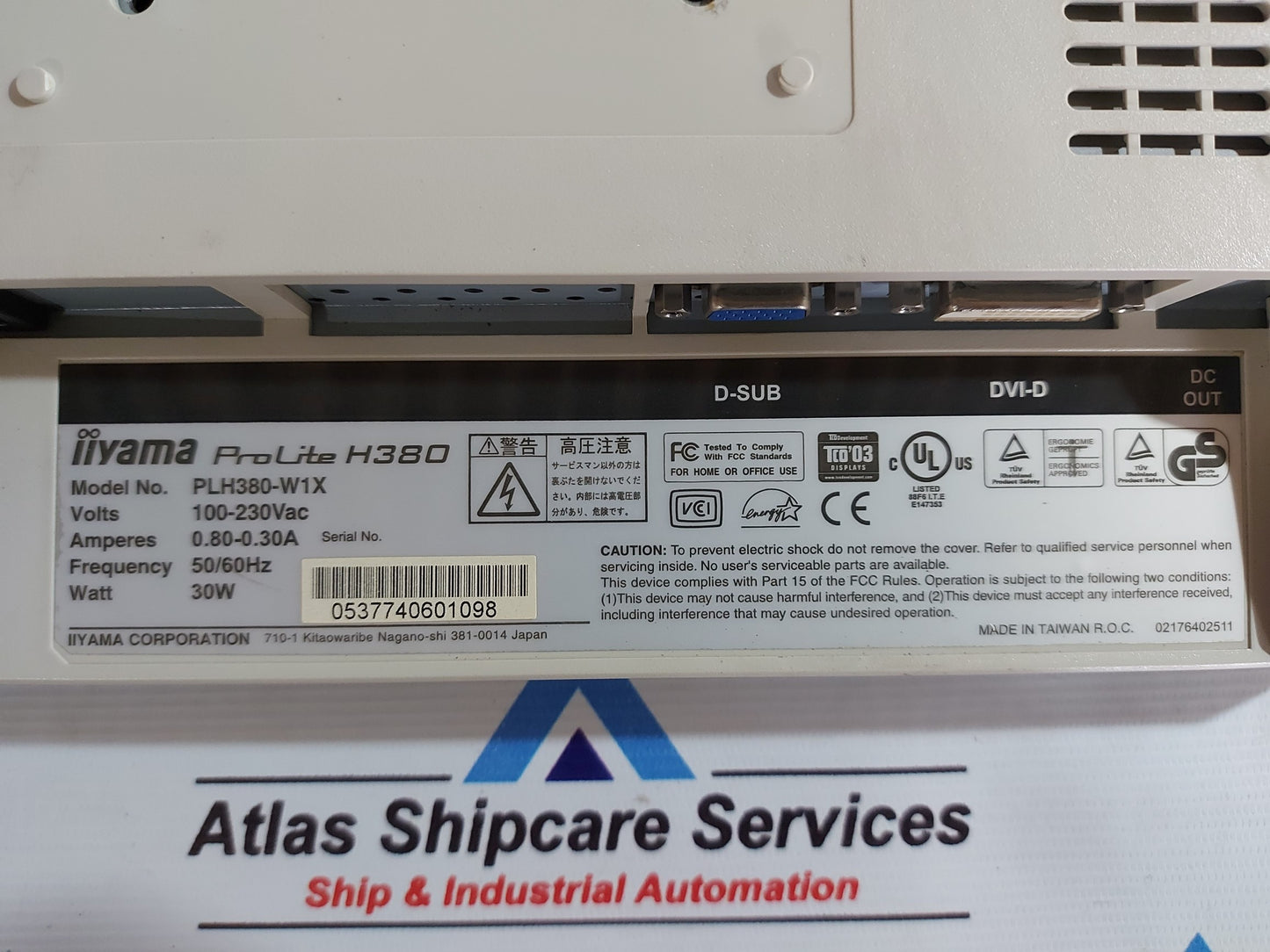 IIYAMA PLH380-W1X PROLITE H380 15" TOUCH TFT LCD SCREEN AG504