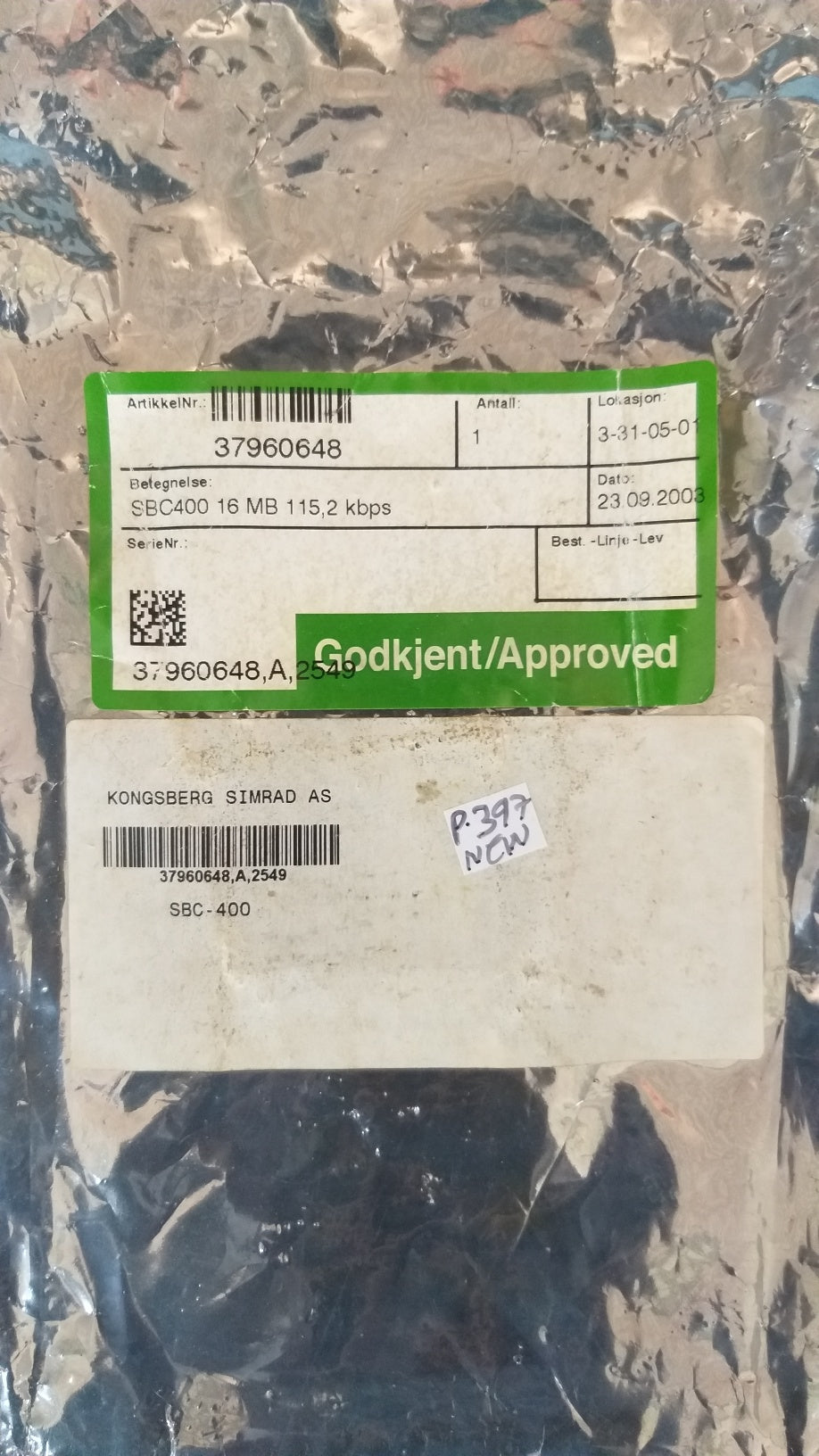 Kongsberg Simrad SBC400 37960648A Pcb Interface CPU Card