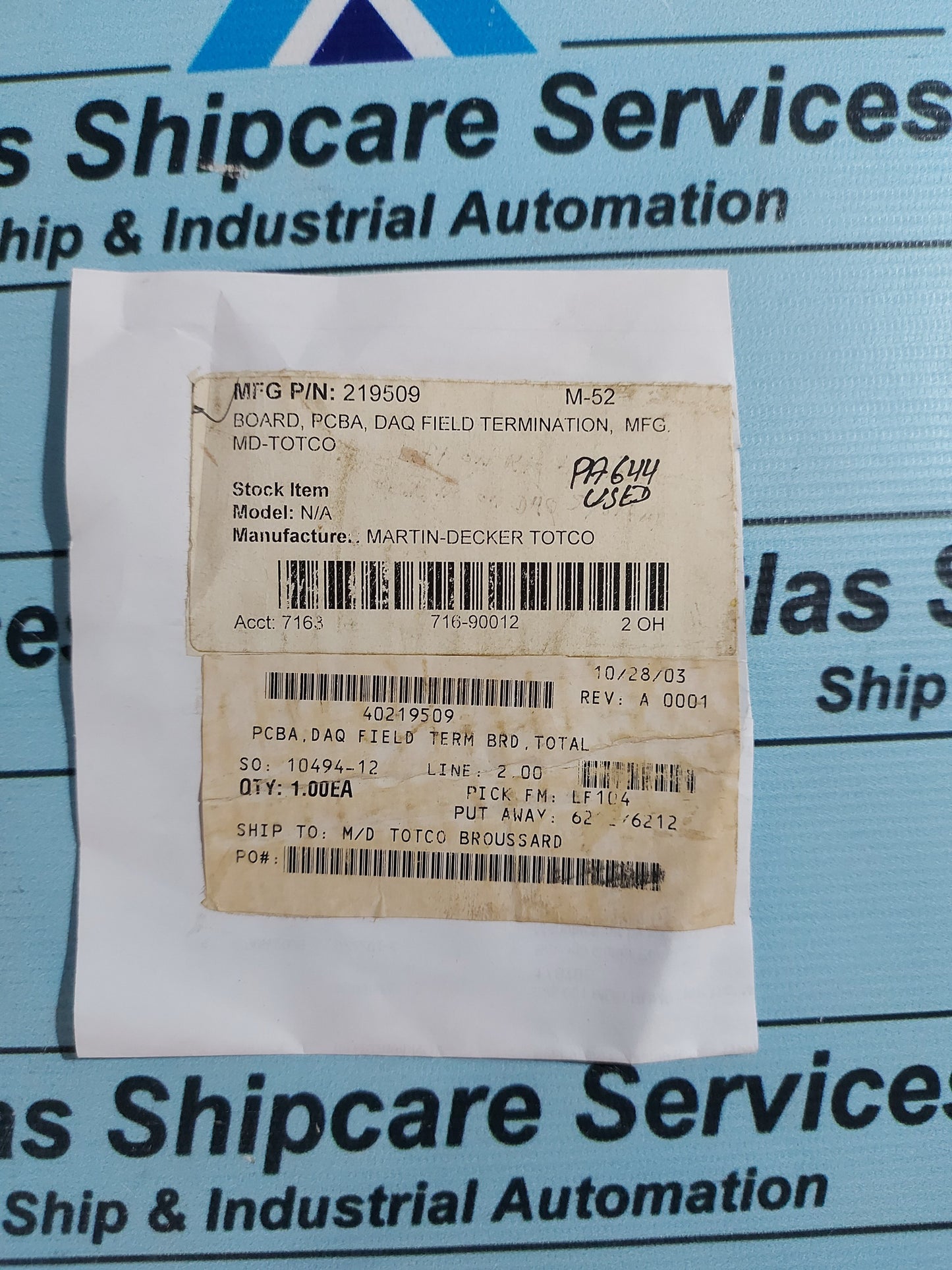 M/D TOTCO 219508 FAB REV.H FIELD TERMINATION BOARD