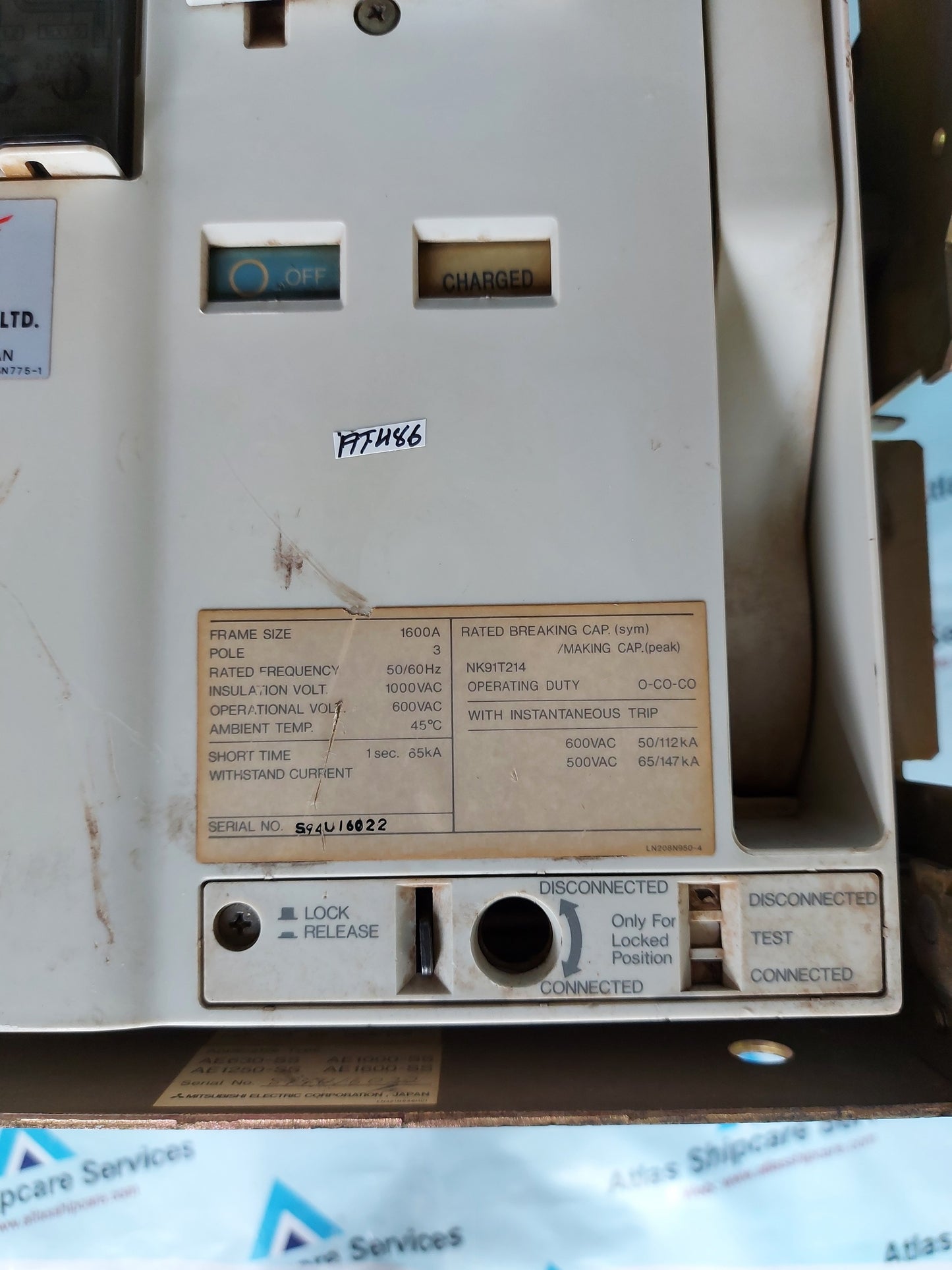 MITSUBISHI AE1600-SS AIR CIRCUIT BREAKER