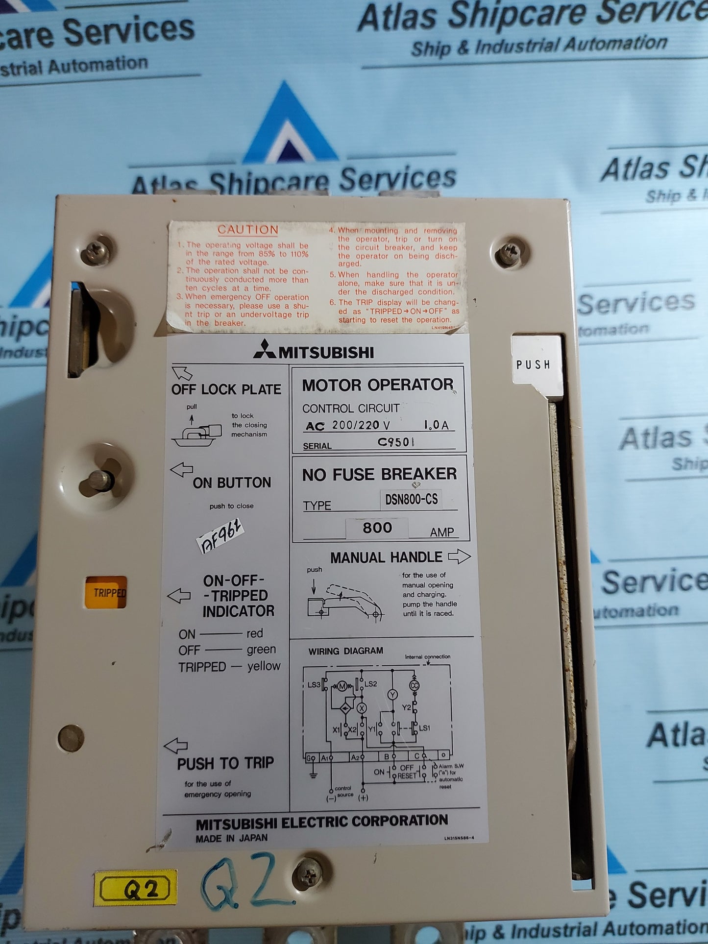 MITSUBISHI DSN800-CS NO-FUSE BREAKER 3P 800 AMP 250VDC