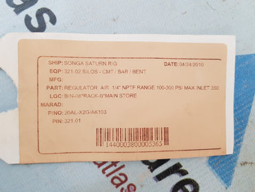 Norgren 20AL-X2G/AK103 Pilot Oprated Pressure Regulator H451