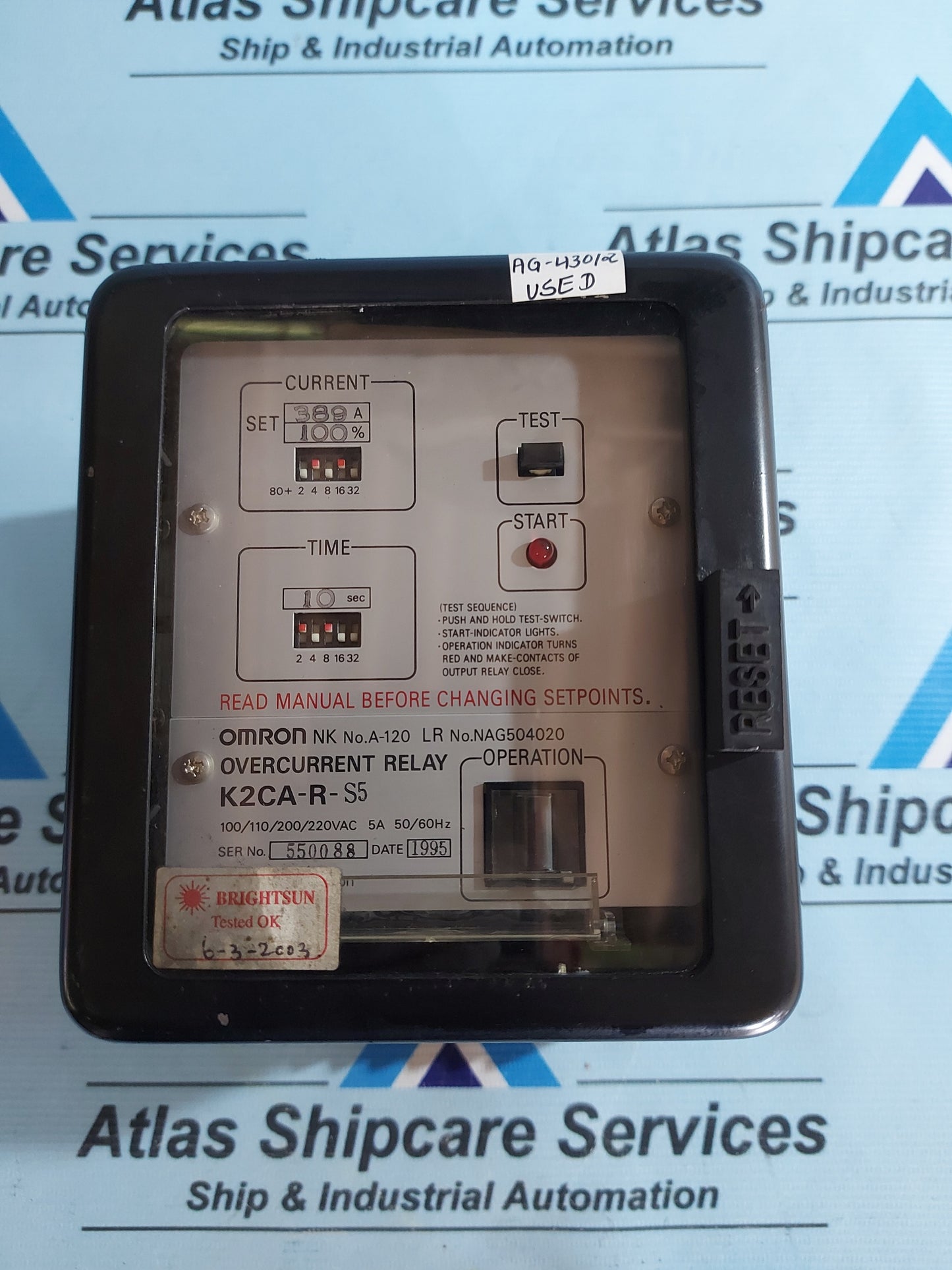 OMRON K2CA-R-S5 OVERCURRENT RELAY AG430
