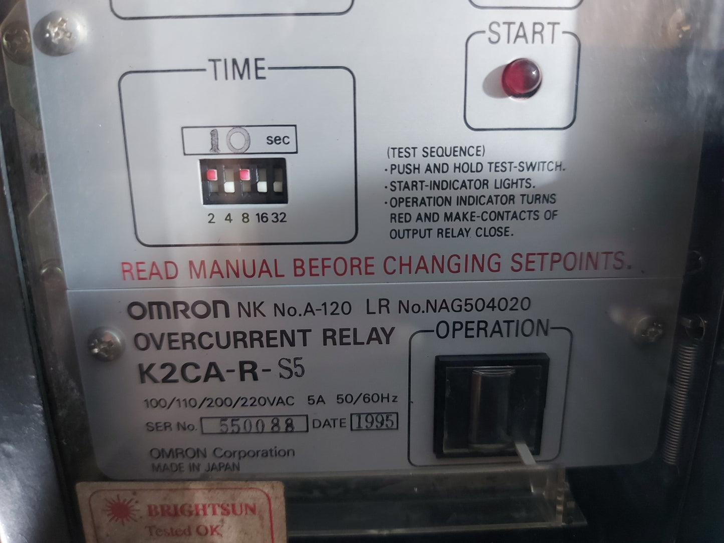 OMRON K2CA-R-S5 OVERCURRENT RELAY AG430