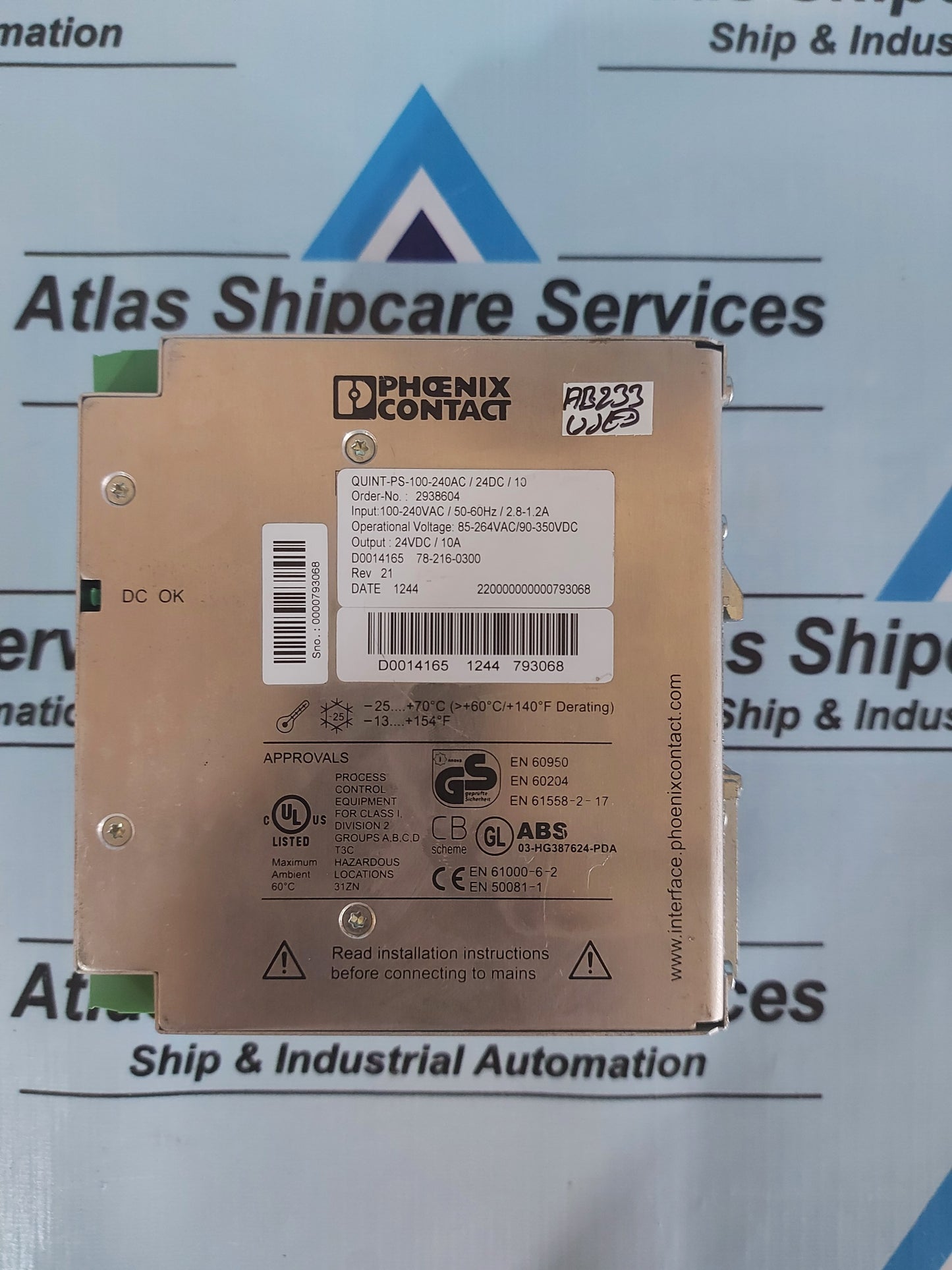 PHOENIX CONTACT QUINT-PS-100-240AC/24DC/10 2938604 POWER SUPPLY UNIT