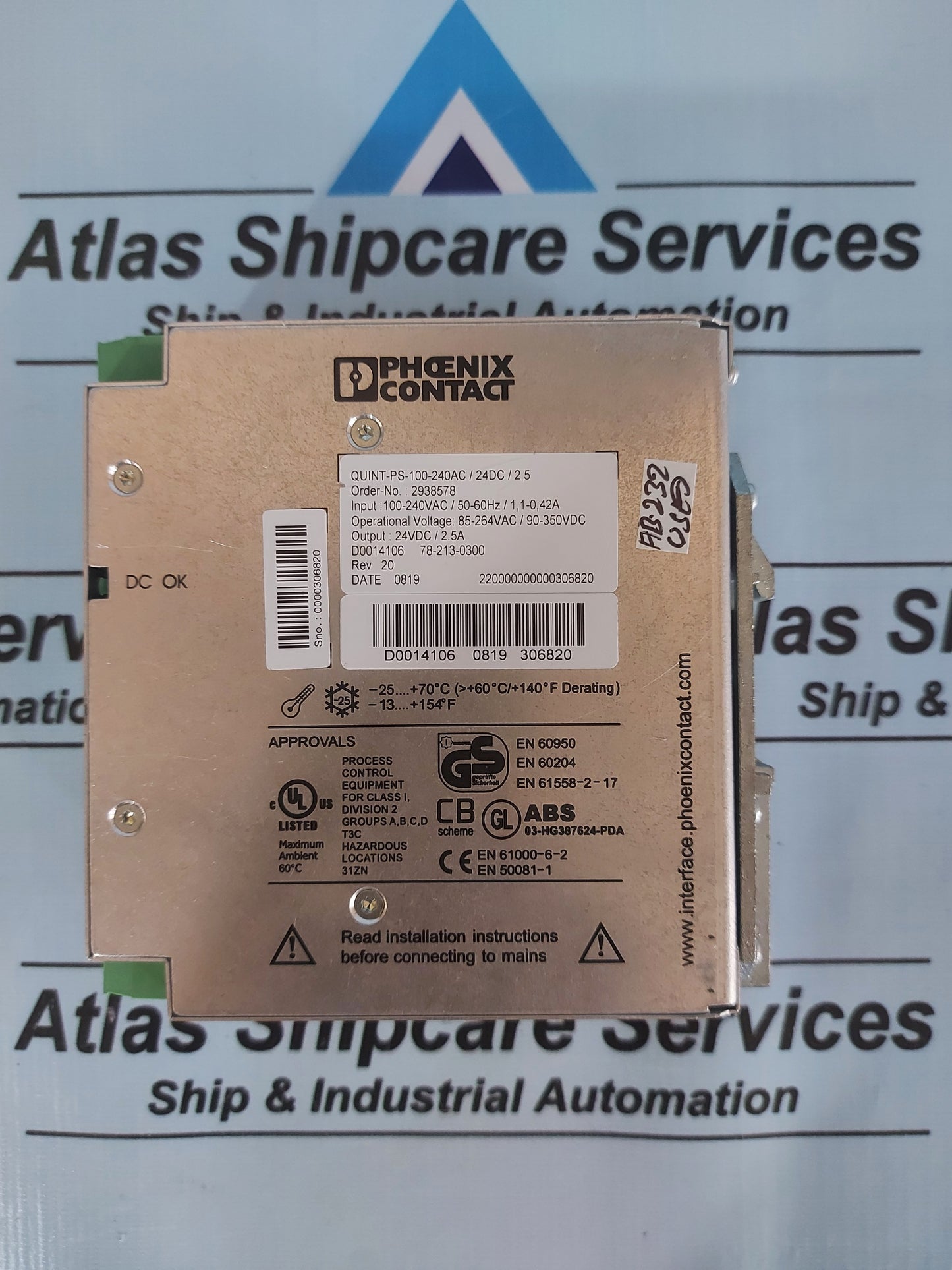 PHOENIX CONTACT QUINT-PS-100-240AC/24DC/2,5 2938578 POWER SUPPLY UNIT