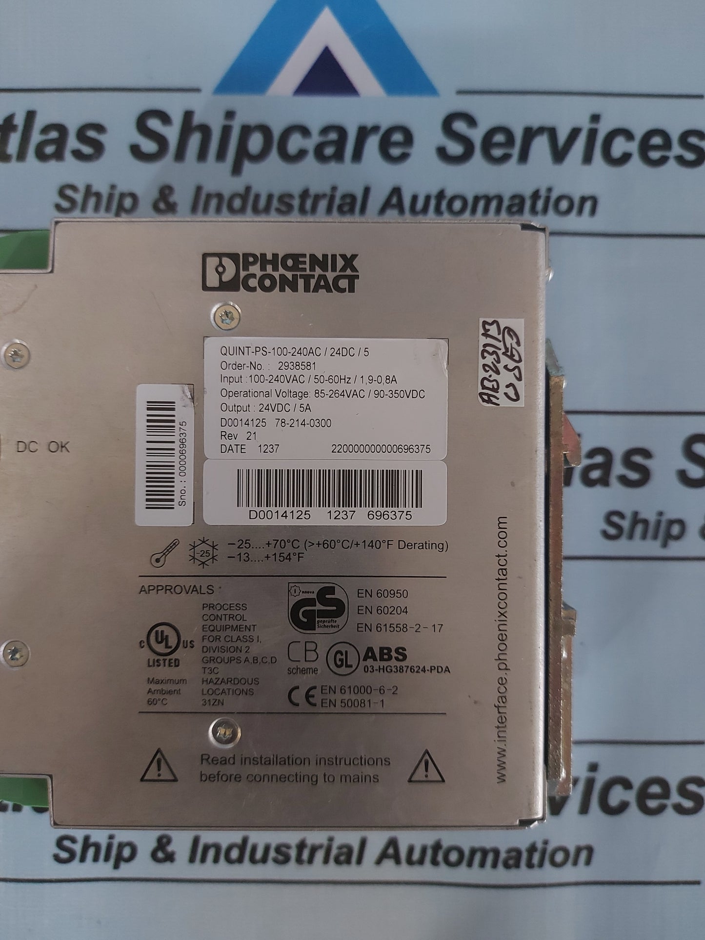 PHOENIX CONTACT QUINT-PS-100-240AC/24DC/5 2938581 POWER SUPPLY
