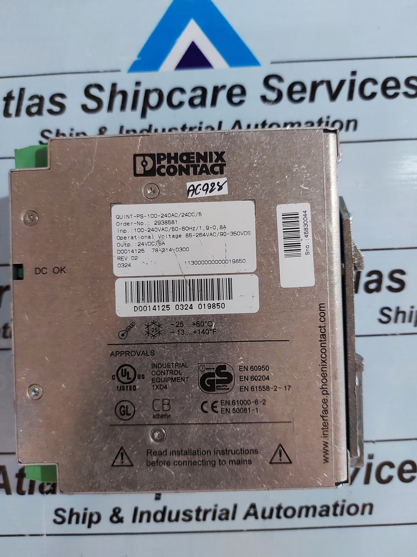 PHOENIX CONTACT QUINT-PS-100-240AC/24DC/5 POWER SUPPLY UNIT