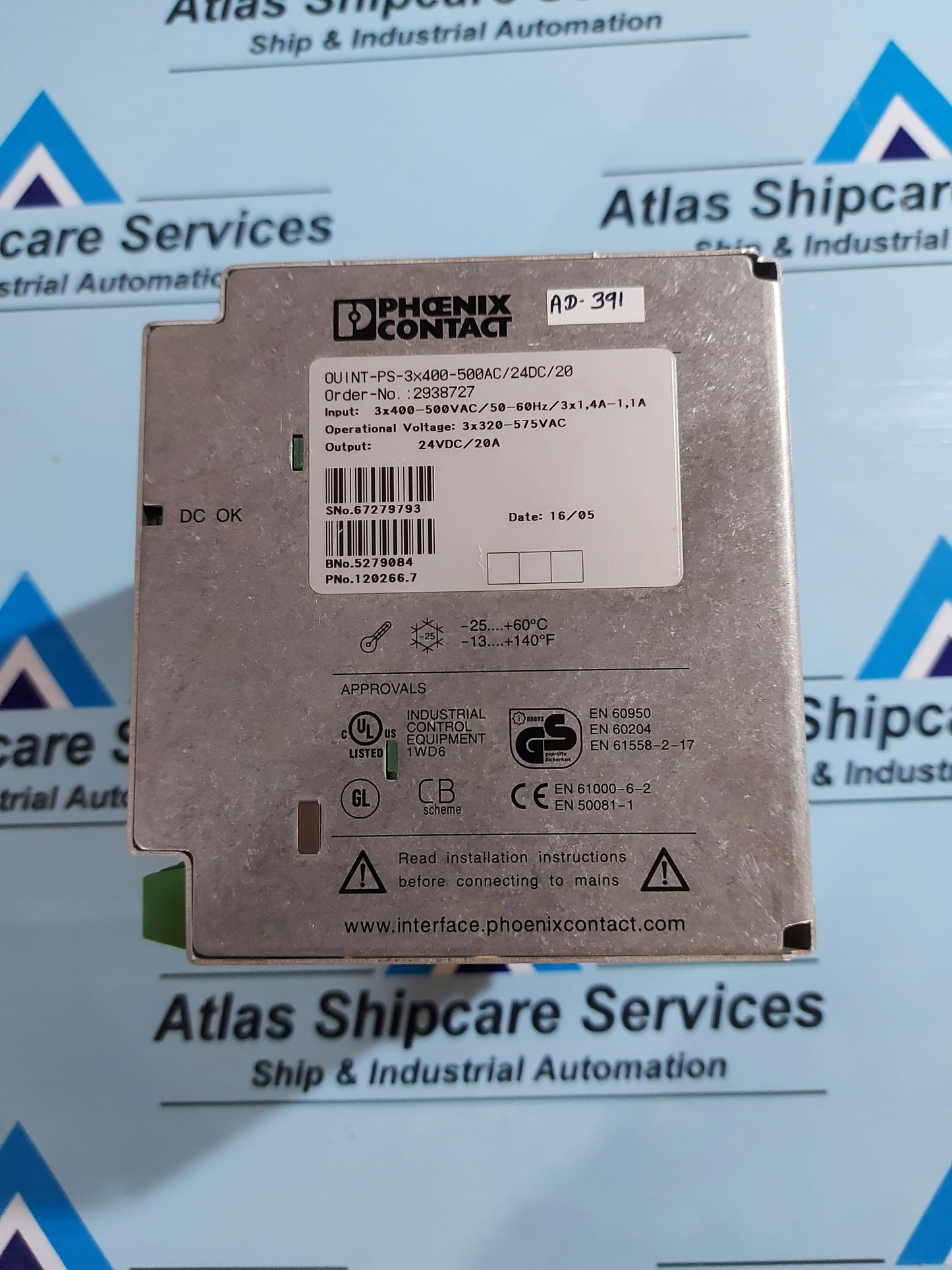 PHOENIX CONTACT QUINT-PS-3x400-500AC/24DC/20 POWER SUPPLY UNIT