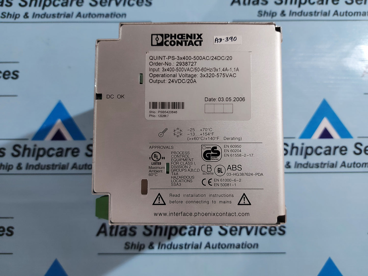 PHOENIX CONTACT QUINT-PS-3x400-500AC/24DC/20 POWER SUPPLY UNIT