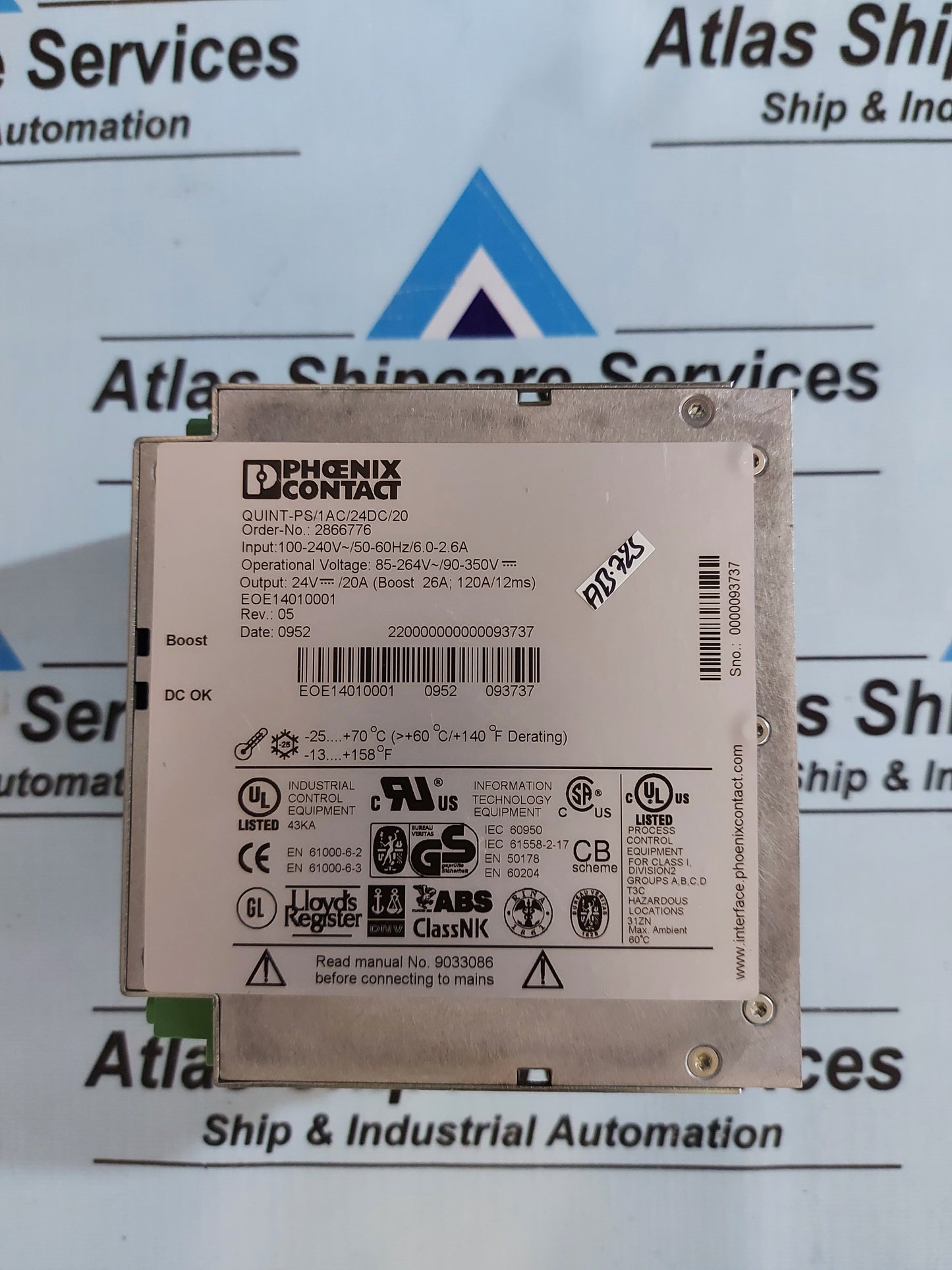 PHOENIX CONTACT QUINT-PS/1AC/24DC/20 POWER SUPPLY UNIT