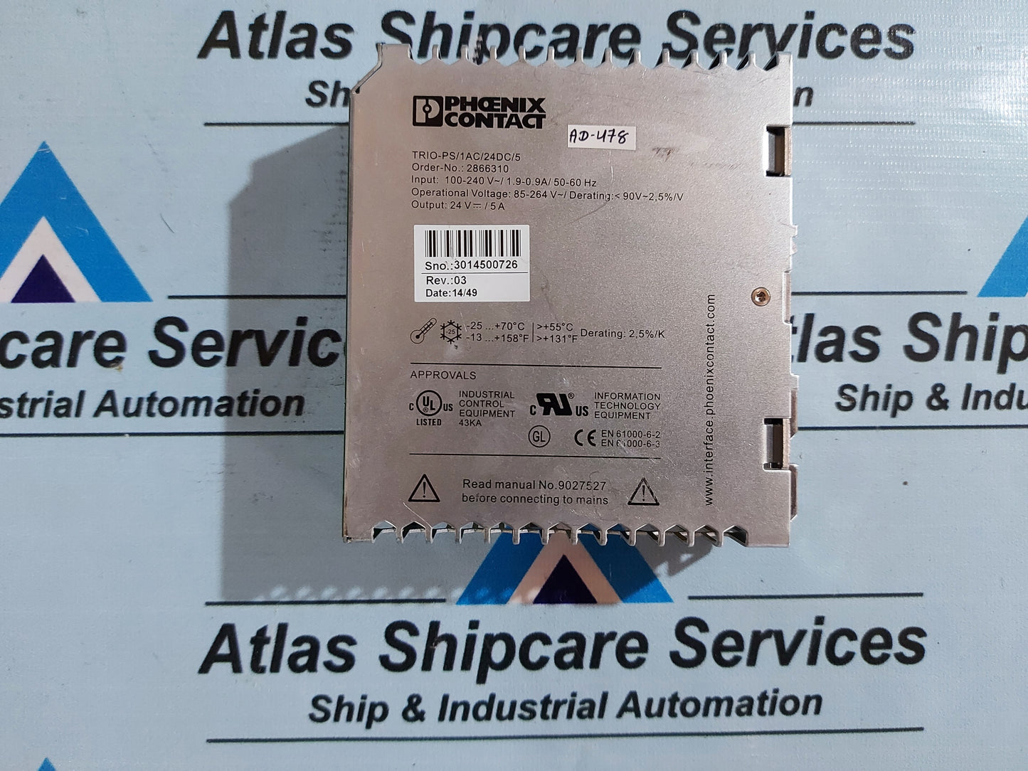 PHOENIX CONTACT TRIO-PS/1AC/24DC/5 - 2866310 POWER SUPPLY UNIT