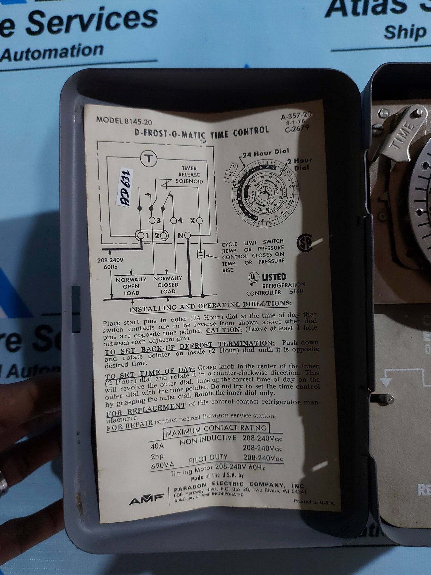 PRAGON 8145-20 D-FROST-O-MATIC TIME CONTROL