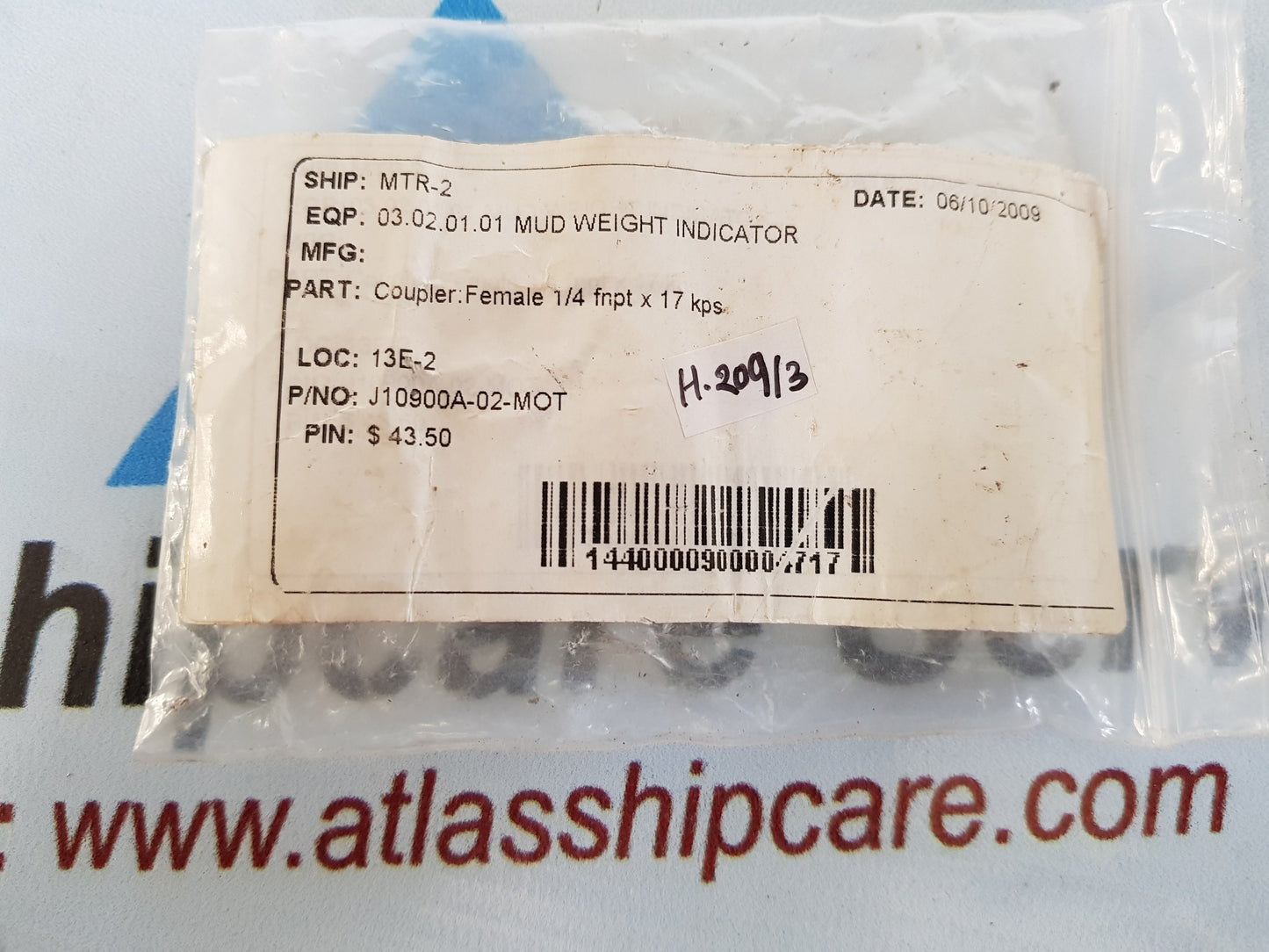 Parker 1141-63 Hydraulic Quick Coupling Nipple H209