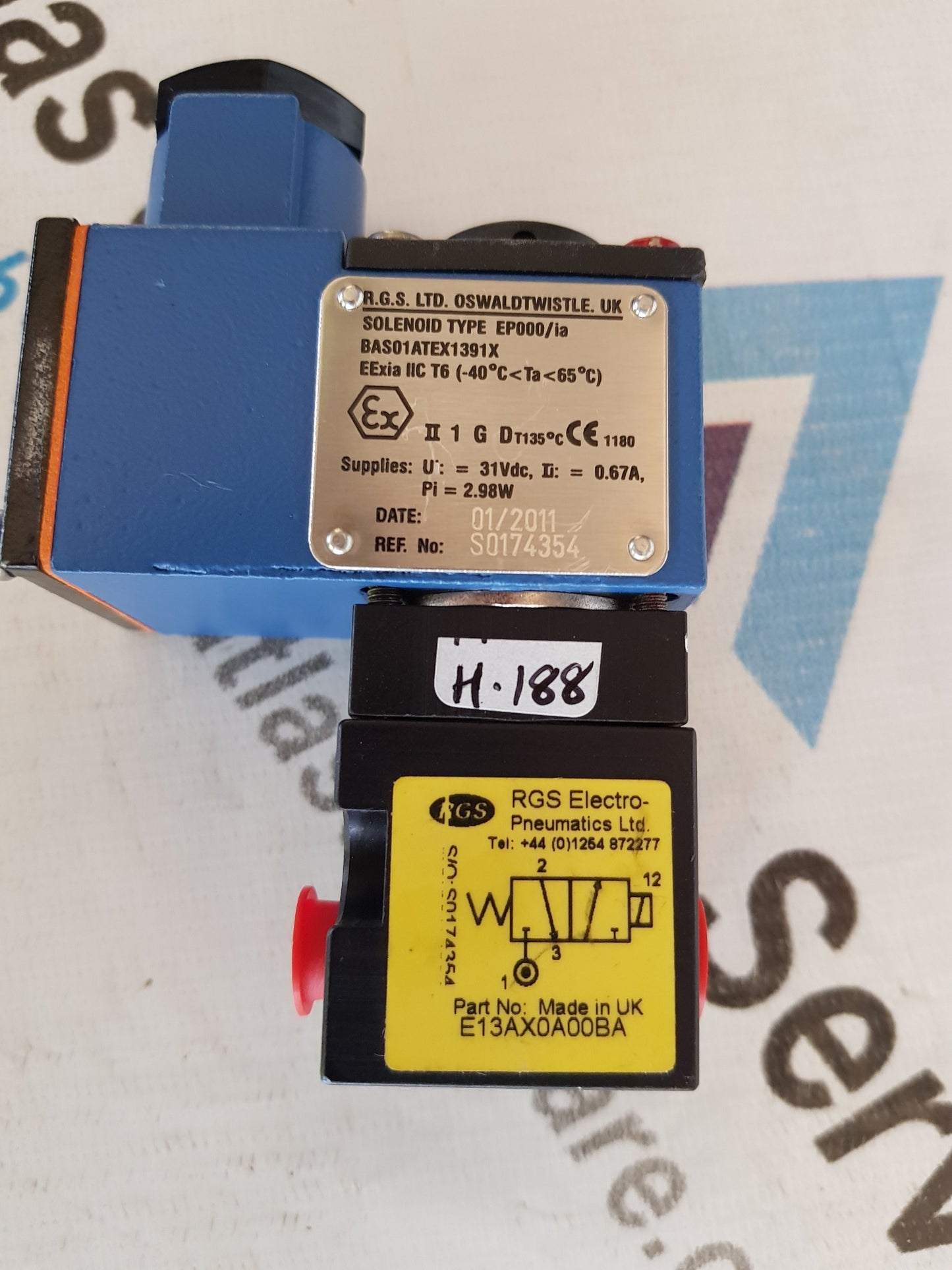 RGS ELECTRO-PNEUMATICS E13AX0A00BA SOLENOID VALVE H188
