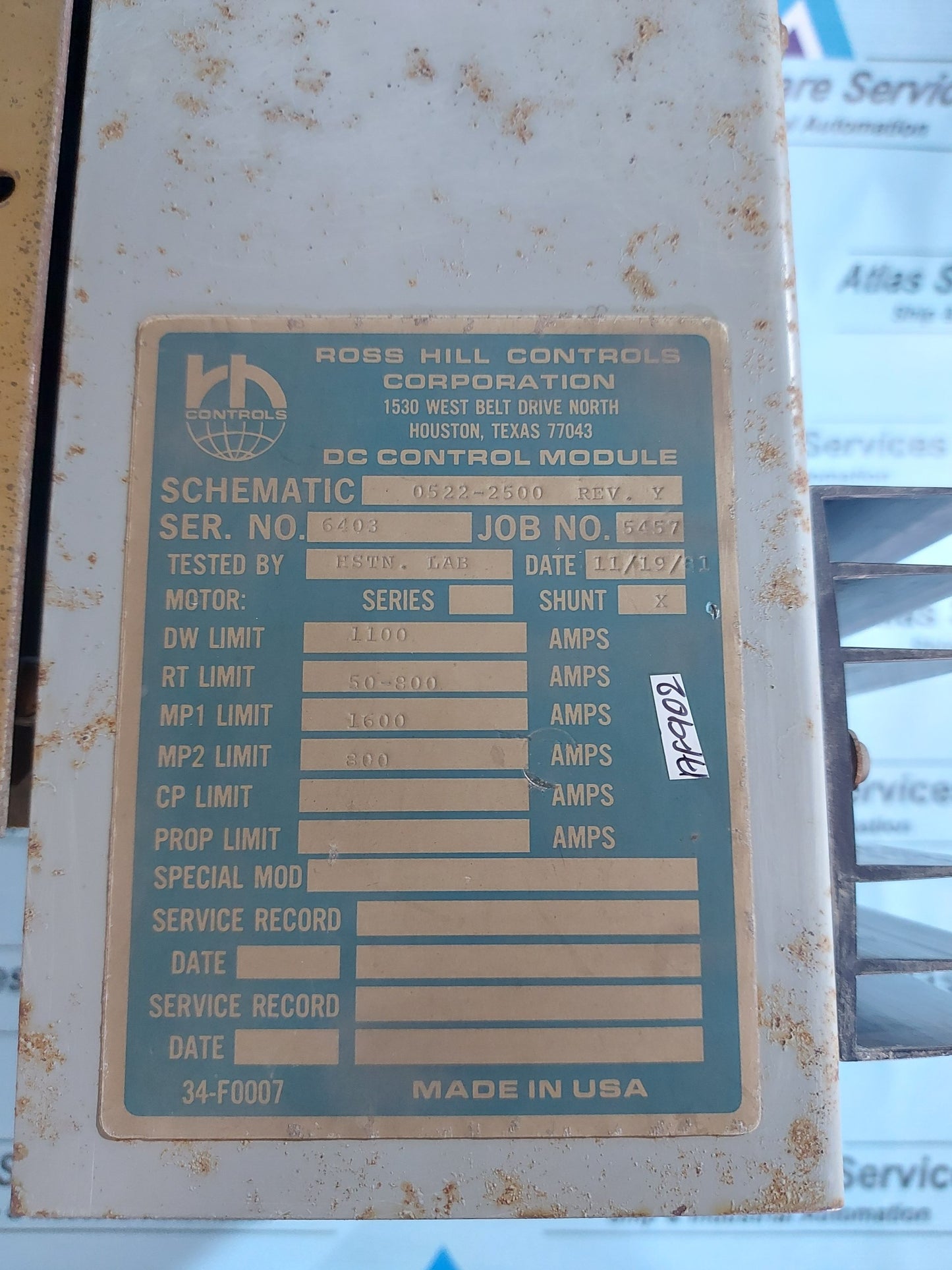 ROSS HILL CONTROL 0522-2500 REV.Y DC CONTROL MODULE