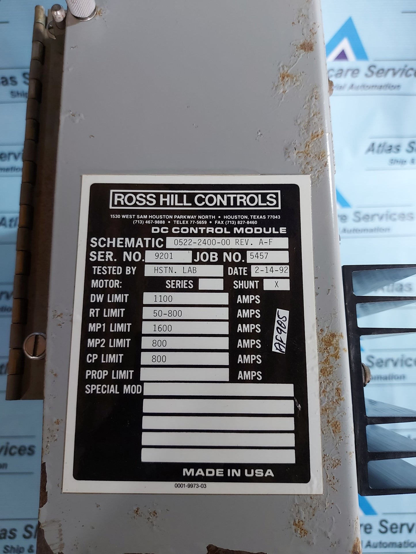 ROSS HILL CONTROLS 0522-2400-00 REV.A-F DC CONTROL MODULE