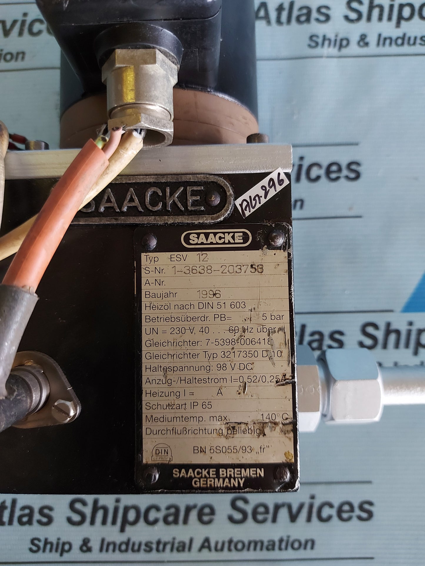 SAACKE ESV 12 ELECTROMAGNETIC VALVE AG296