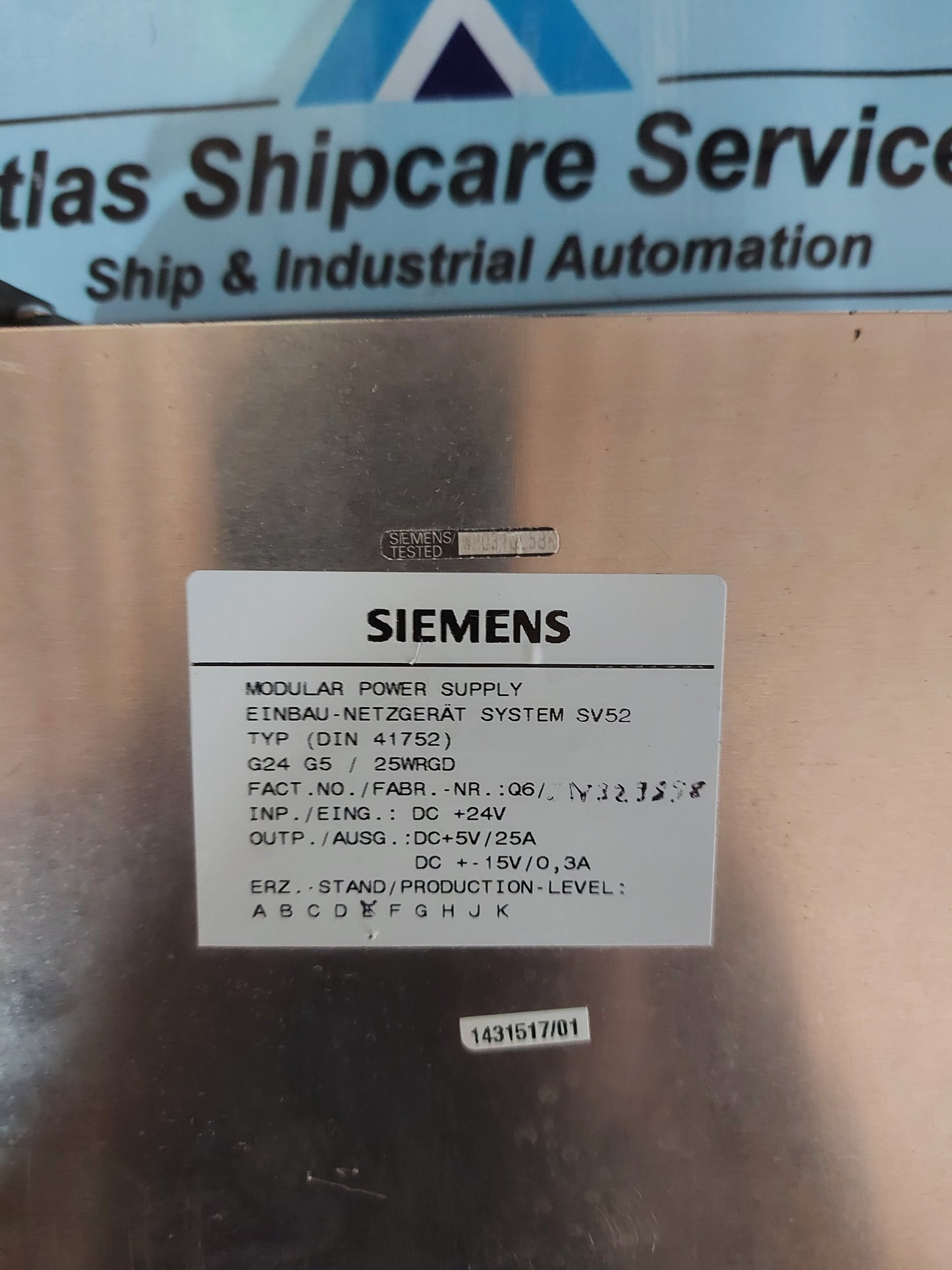 SIEMENS 6EV 3054-0GC POWER SUPPLY