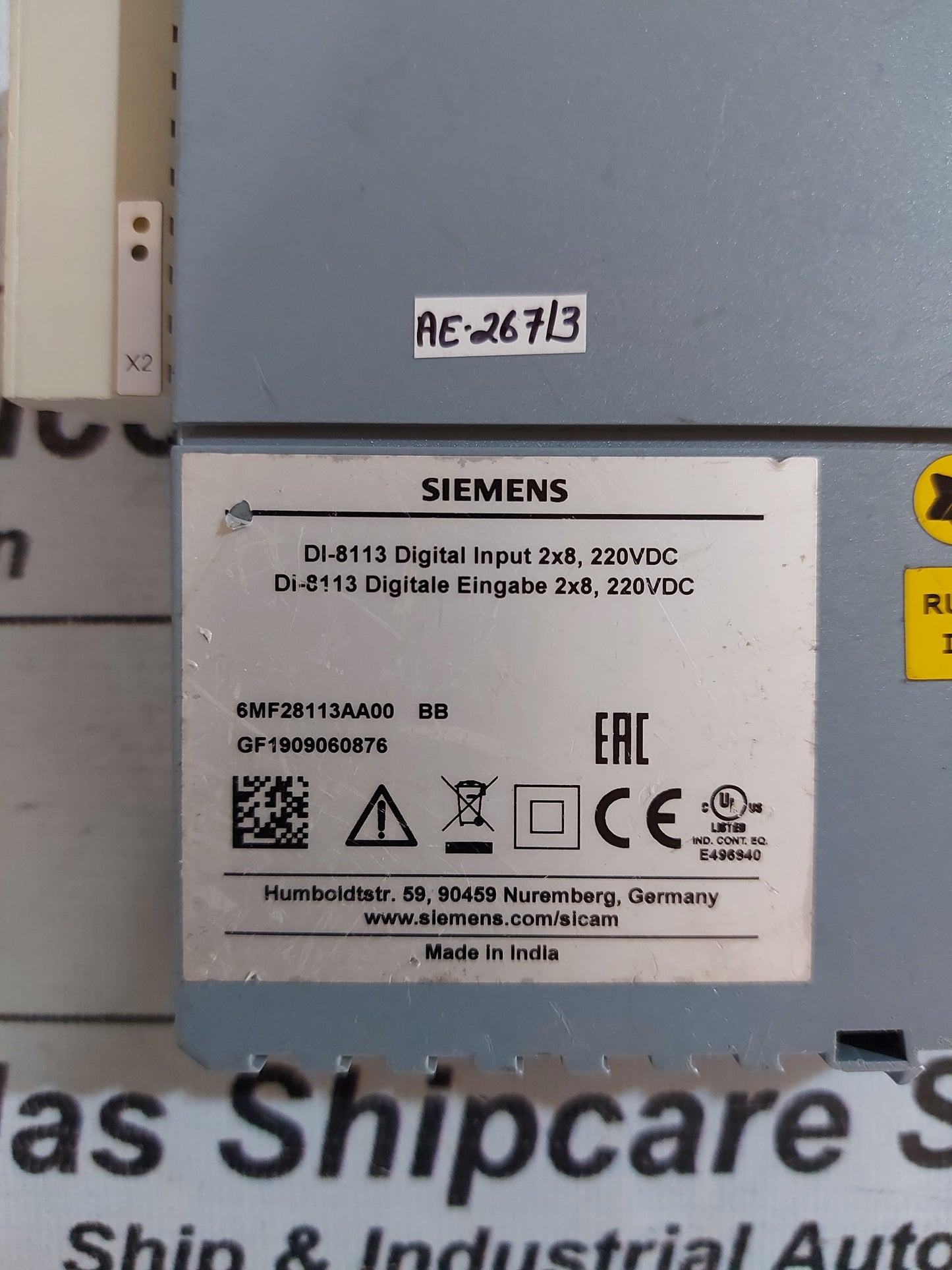 SIEMENS 6MF28113AA00 SICAM A8000 DI-8113 DIGITAL INPUT MODULE