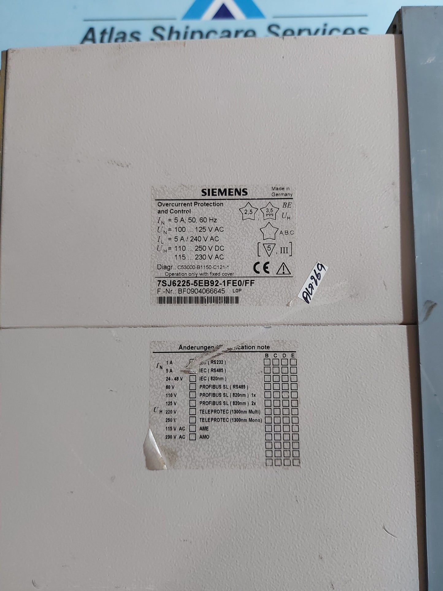 SIEMENS 7SJ62 SIPROTEC 7SJ6225-5EB92-1FE0/FF OVERCURRENT PROTECTION RELAY AG269