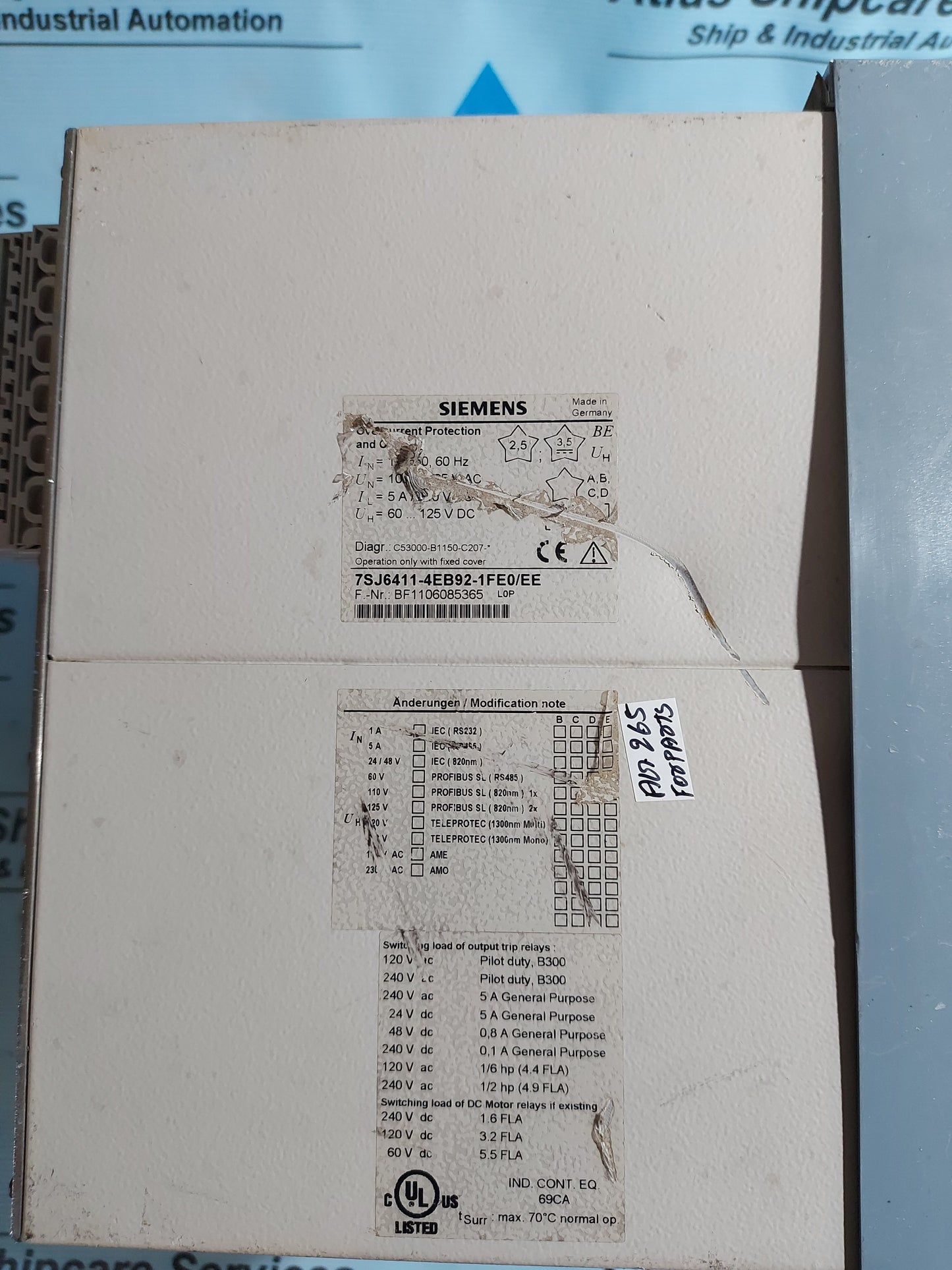 SIEMENS 7SJ64 SIPROTEC 7SJ6411-4EB92-1FE0/EE OVERCURRENT PROTECTION RELAY AG265