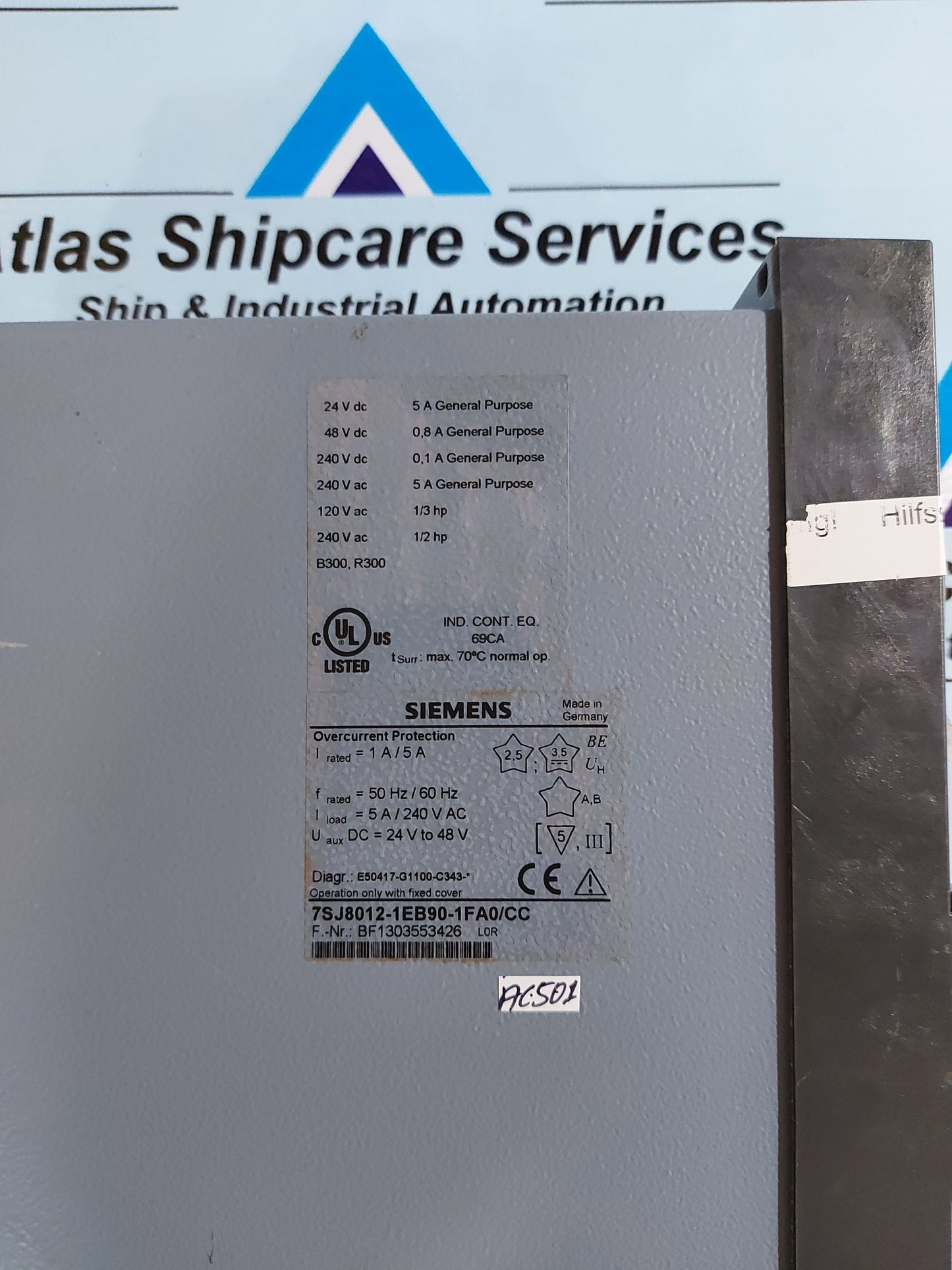 SIEMENS 7SJ8012-1EB90-1FA0/CC OVERLOAD PROTECTION RELAY