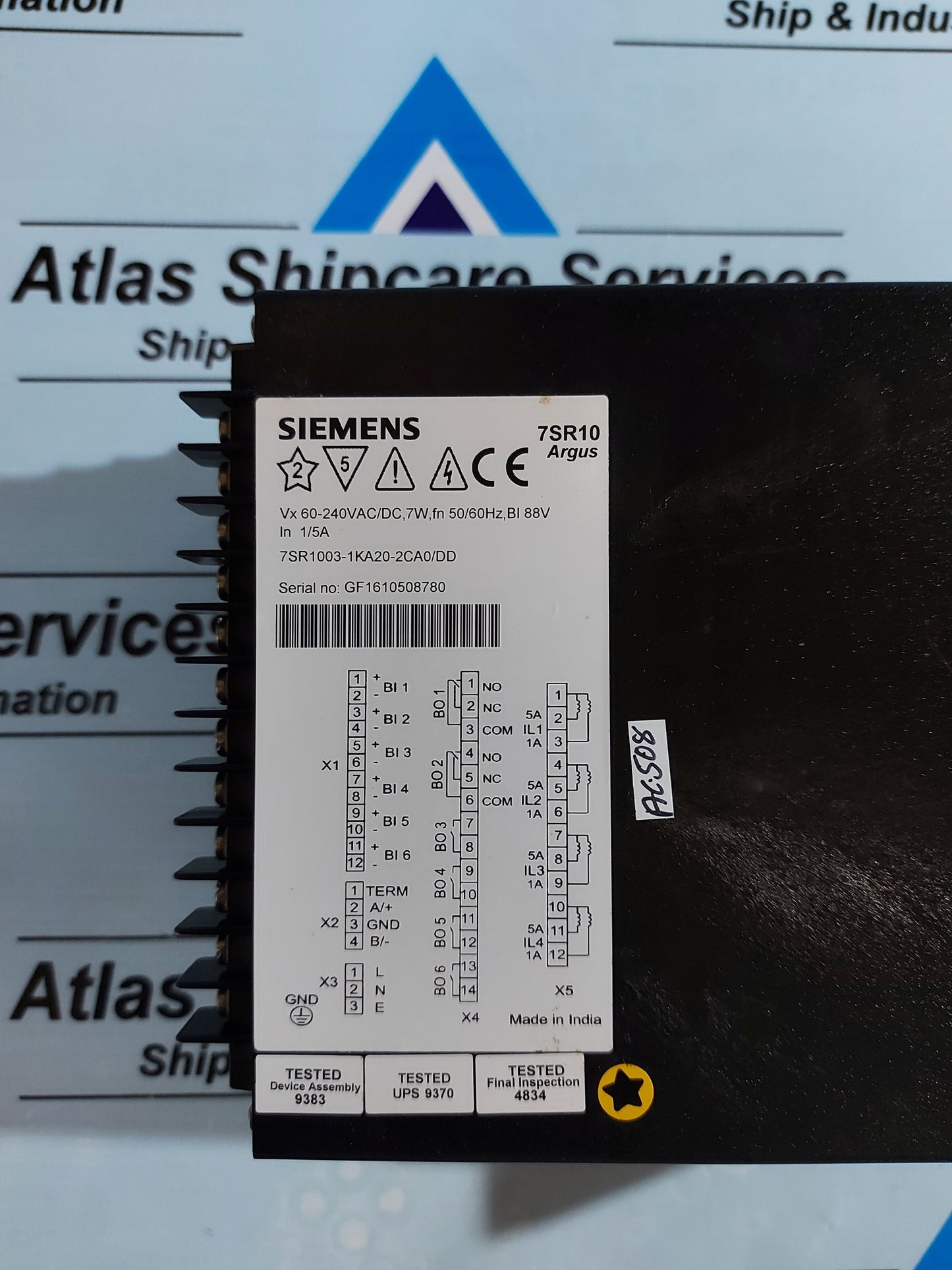 SIEMENS 7SR1003-1KA20-2CA0/DD OVERCURRENT PROTECTION NUMERICAL RELAY