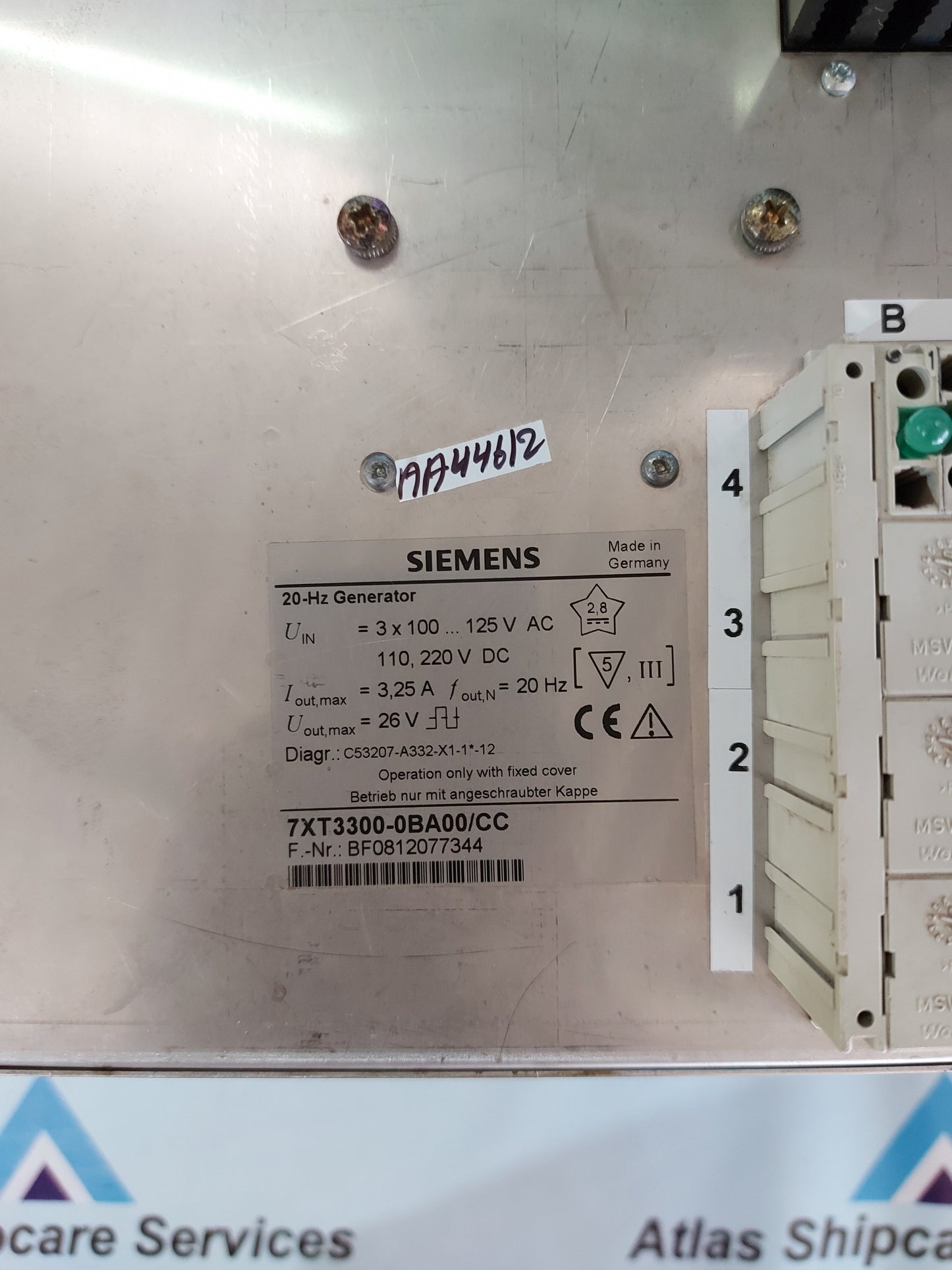 SIEMENS 7XT3300-0BA0/CC 20-Hz GENERATOR