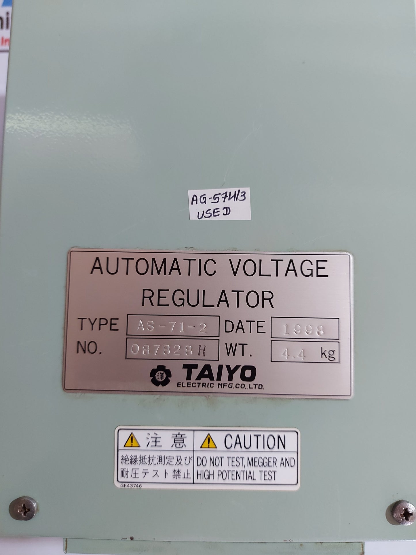 TAIYO AS-71-2 AUTOMATIC VOLTAGE REGULATOR AG574
