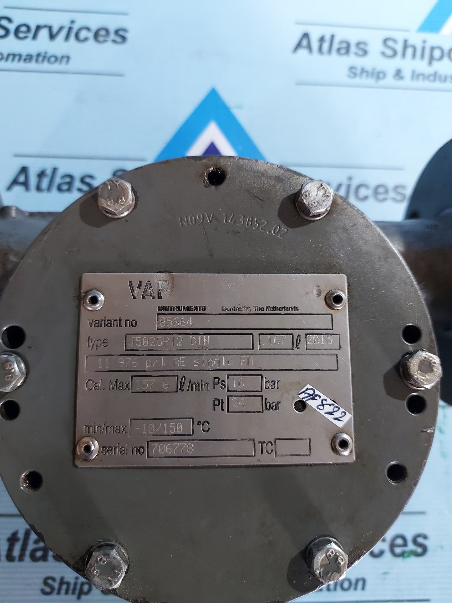VAF INSTRUMENT J5025PT2 DIN FLOWMETER INDUSTRIAL MARINE VANE METER