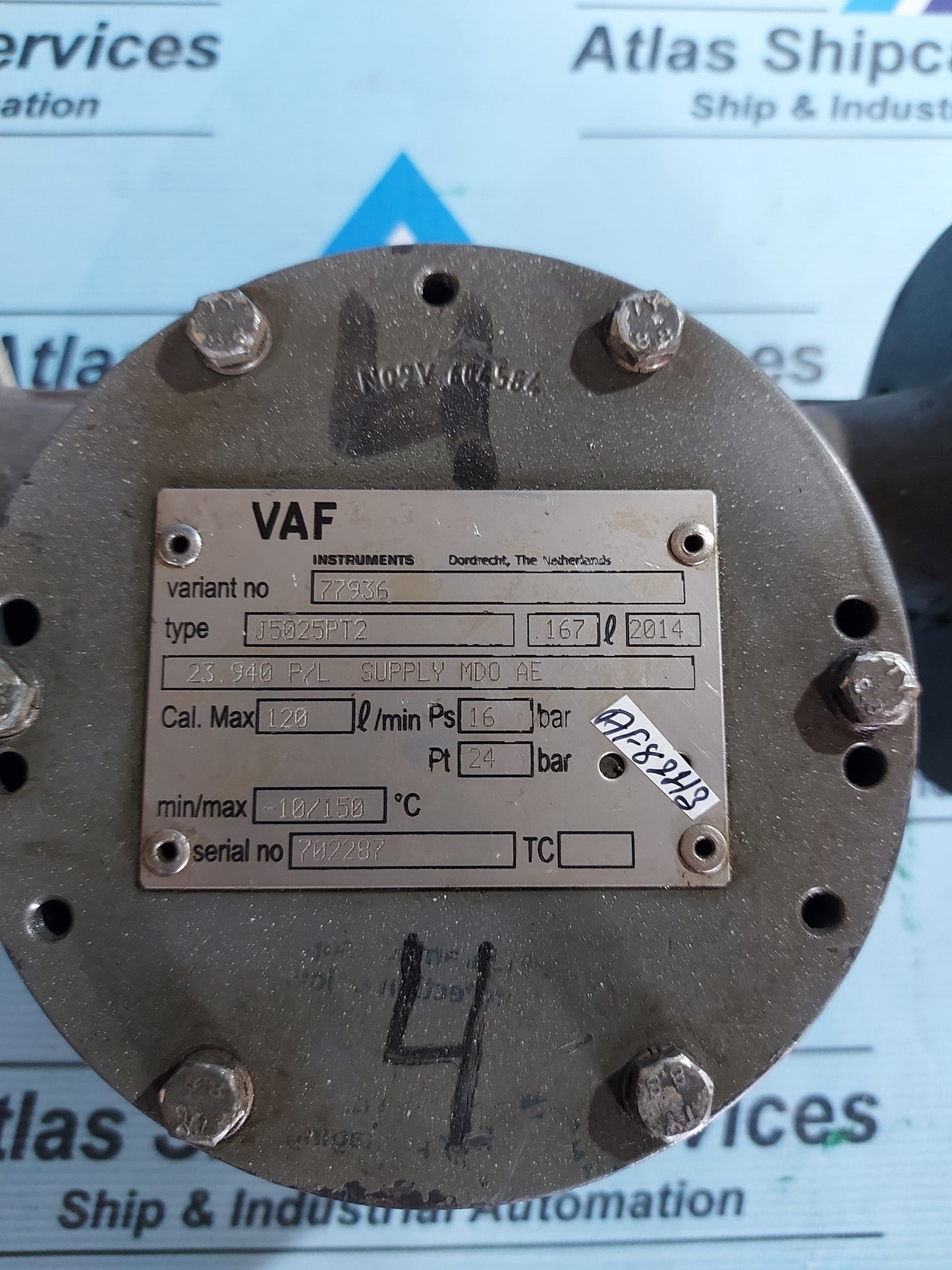 VAF INSTRUMENTS J5025PT2 DIN FLOWMETER INDUSTRIAL MARINE VANE METER