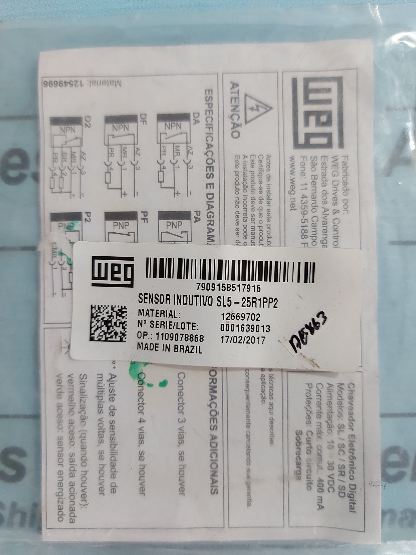 WEG SL5-25R1PP2 INDUCTIVE SENSOR 10~30 VDC