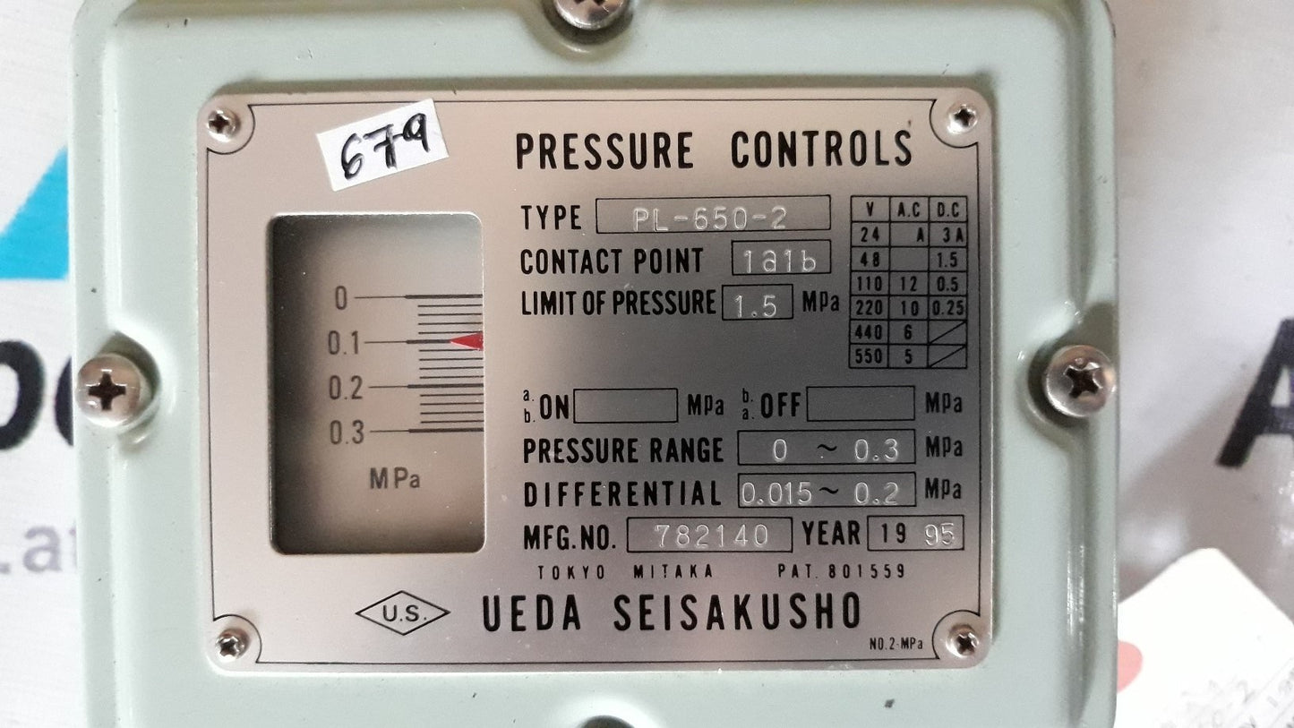 UEDA SEISAKUSHO PRESSURE CONTROLS PL-650-2