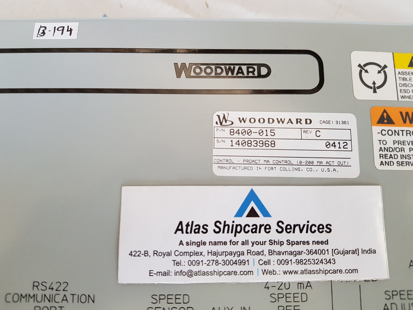 WOODWARD PROACT MA DIGITAL SPEED CONTROL 8400-015 REV.C