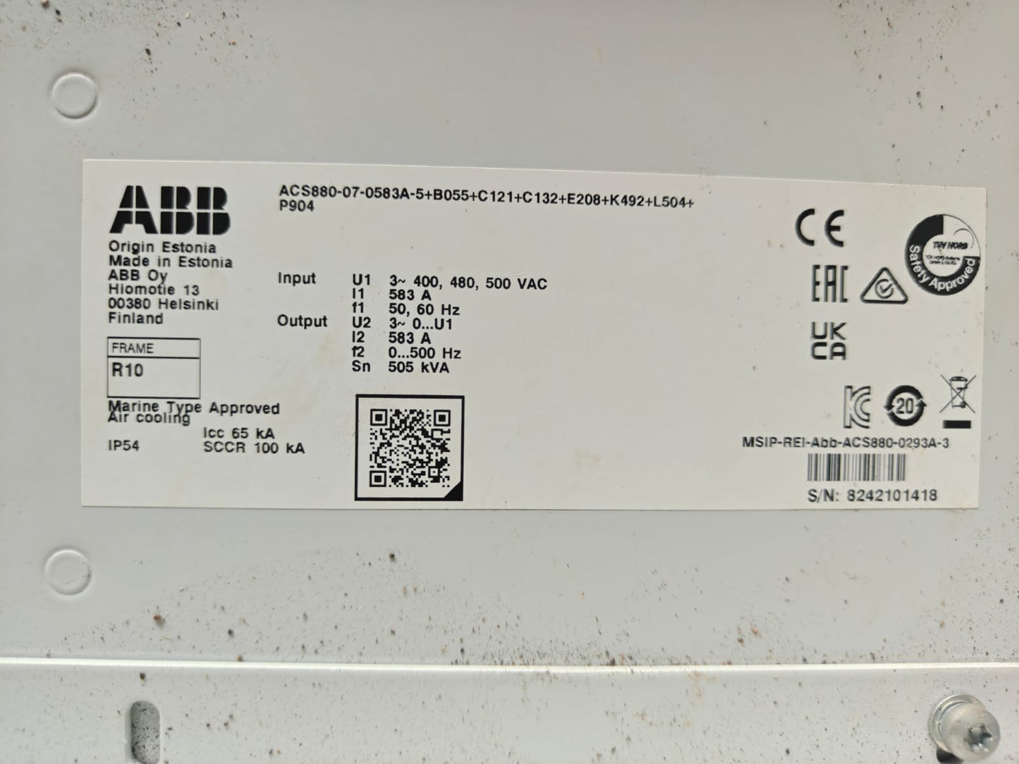 ABB ACS880-07-0583A-5+B055+C121+C132+E208+K492+L504+P904 DRIVE