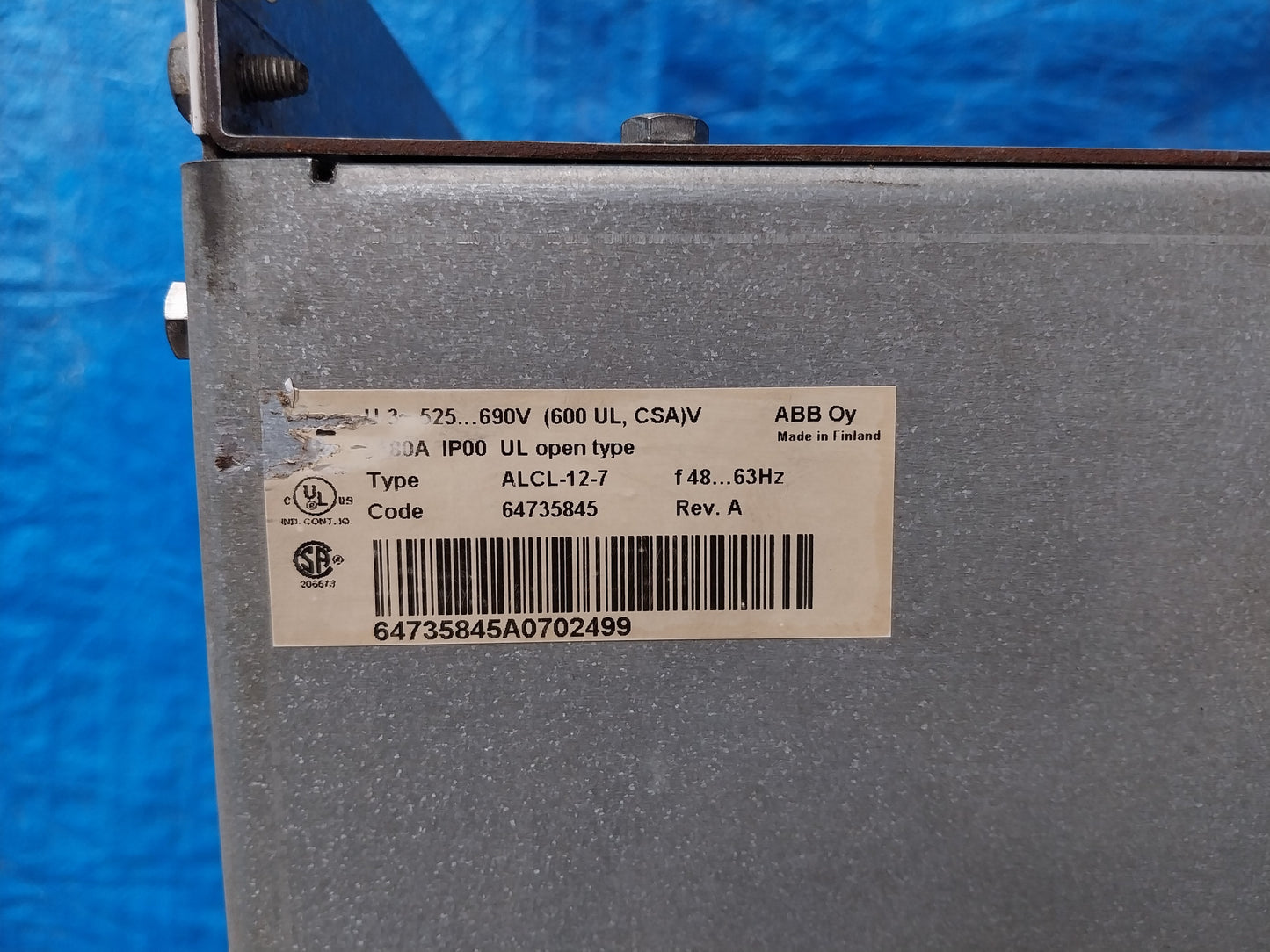 ABB ALCL-12-7 LCL-FILTER MODULE REV.A 690VAC,68311748