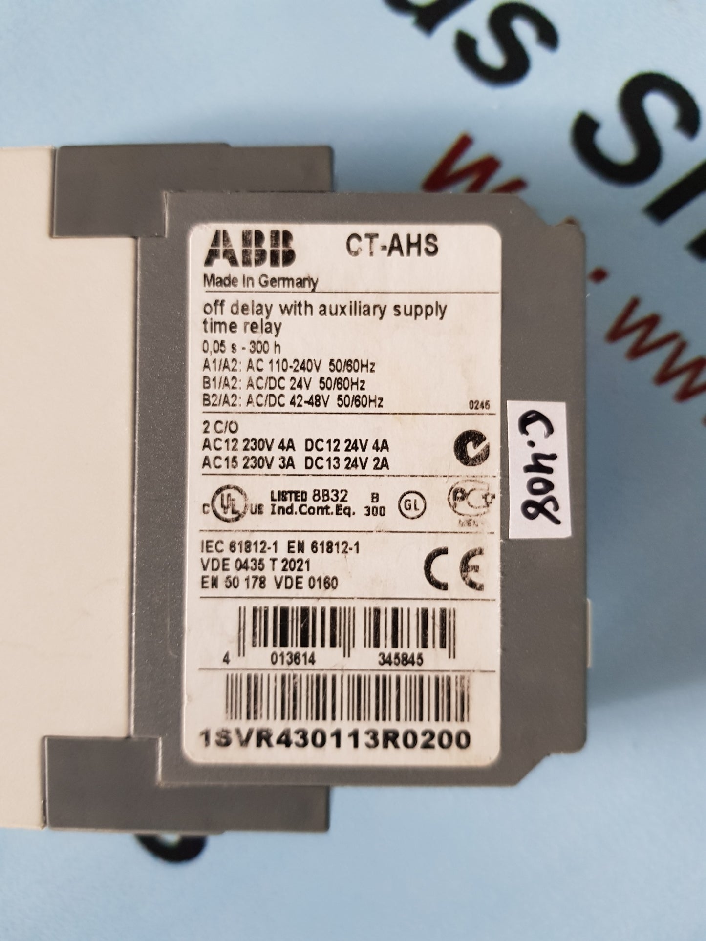 ABB CT-AHS OFF DELAY WITH AUXILIARY SUPPLY TIME RELAY