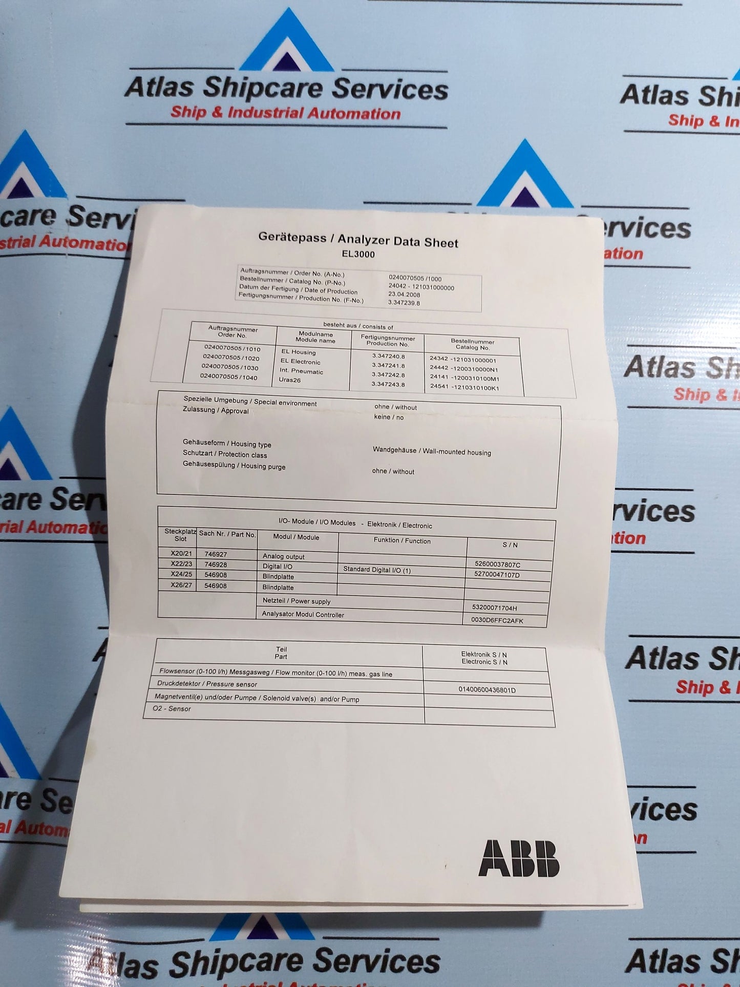 ABB EL3040 GAS ANALYZER PANEL