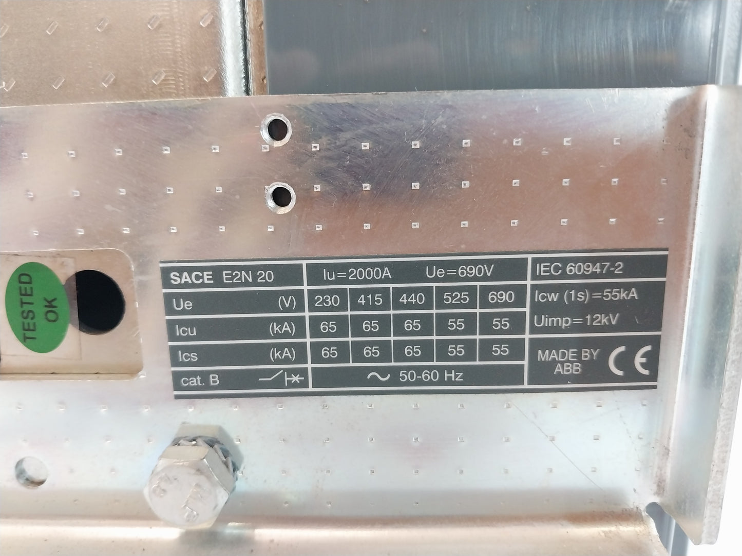ABB SACE E2S20 AIR CIRCUIT BREAKER 2000A 690V SACE PR121/P