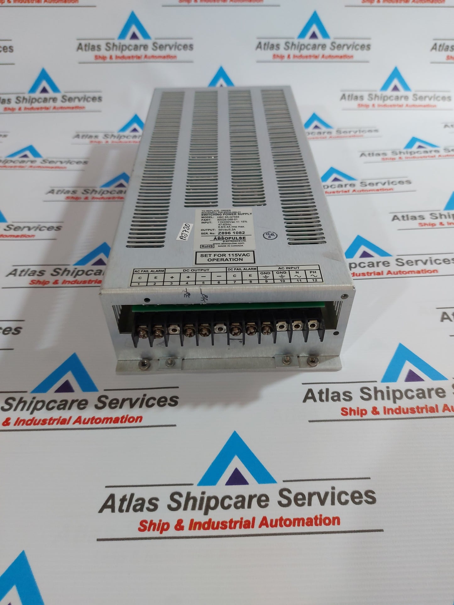 ABSOPULSE HBC 65-Q7594 SWITCHING POWER SUPPLY 115/230VAC 56VDC/5.3A