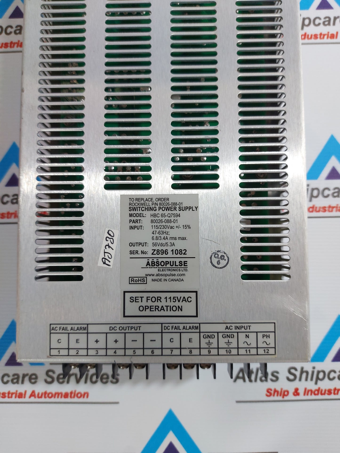 ABSOPULSE HBC 65-Q7594 SWITCHING POWER SUPPLY 115/230VAC 56VDC/5.3A